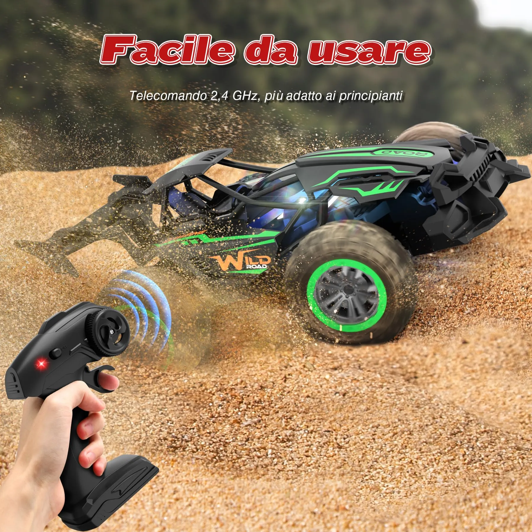 Perbabe Macchina Radiocomandata 2.4GHz Alta Velocità 20km/h, Verde - immagine 4