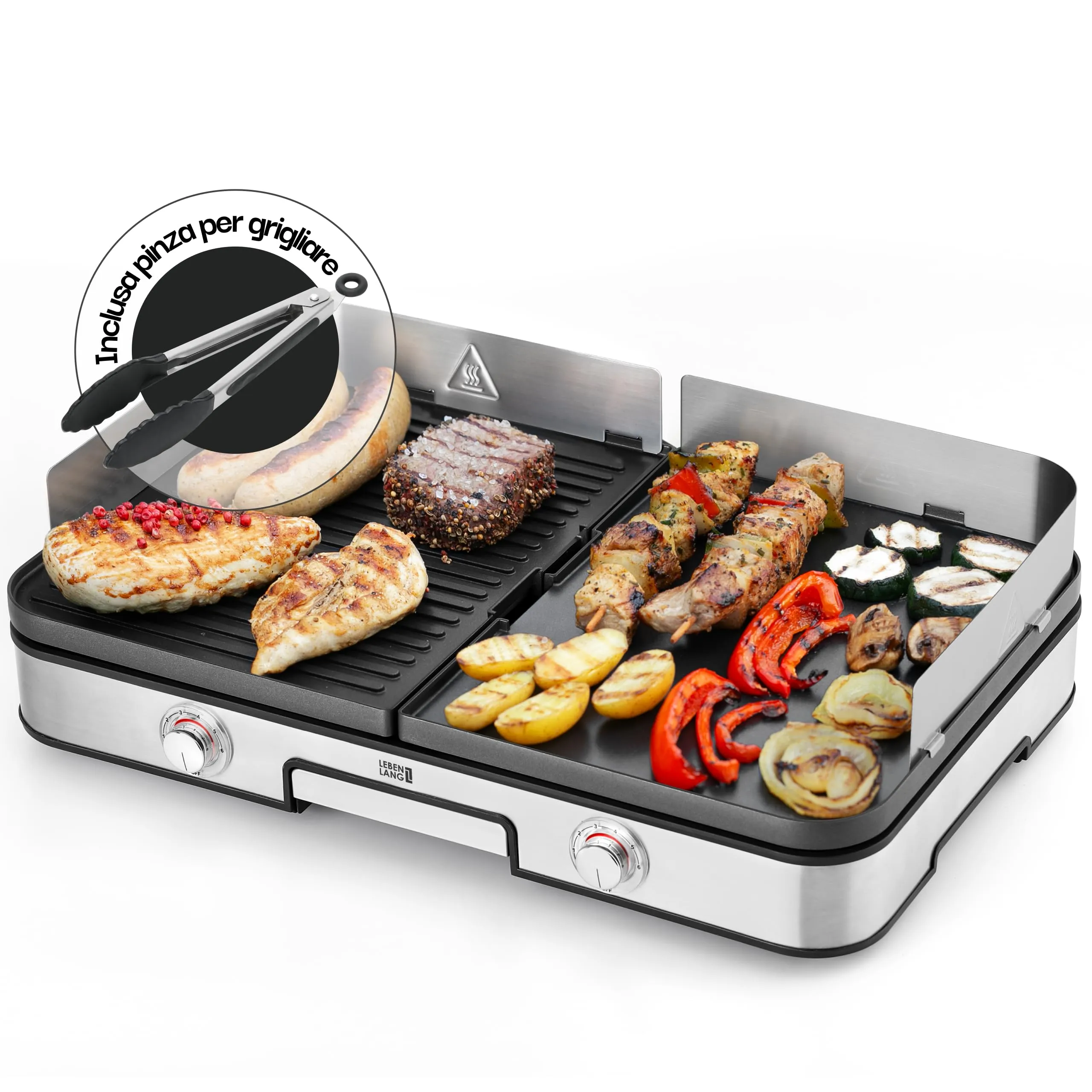 LEBENLANG Griglia Elettrica XXL 2400W LBL8586 con Pinze per Barbecue - immagine 1