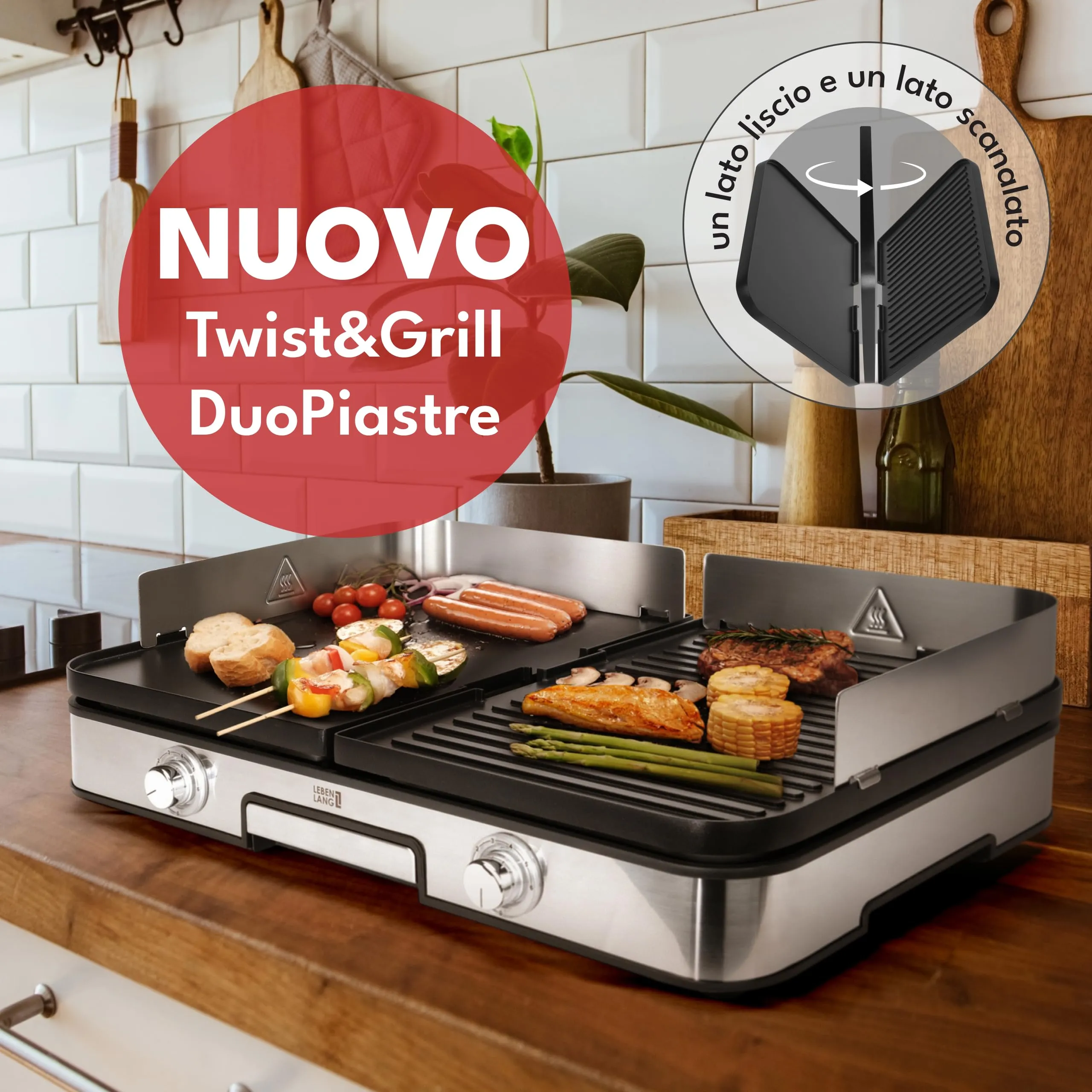 LEBENLANG Griglia Elettrica XXL 2400W LBL8586 con Pinze per Barbecue - immagine 2