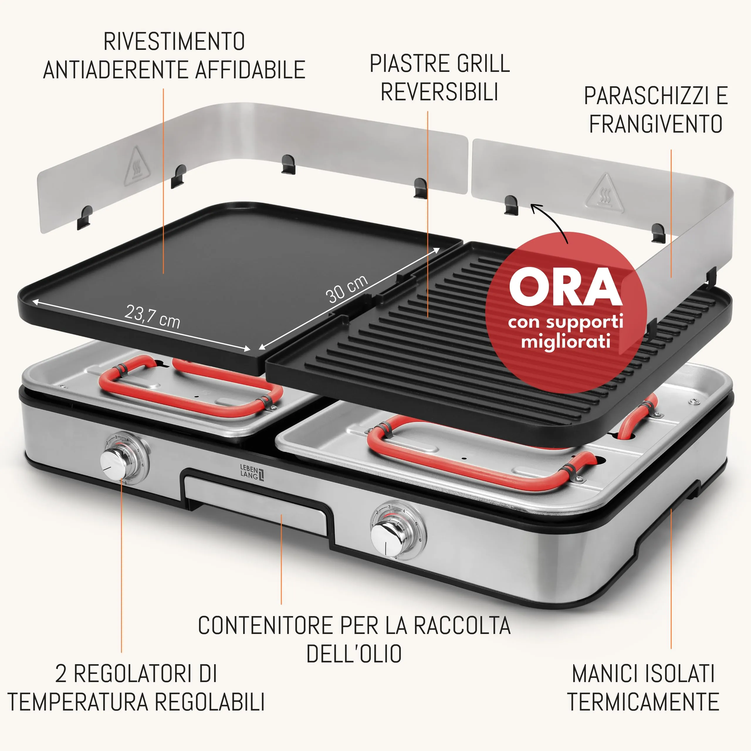 LEBENLANG Griglia Elettrica XXL 2400W LBL8586 con Pinze per Barbecue - immagine 3
