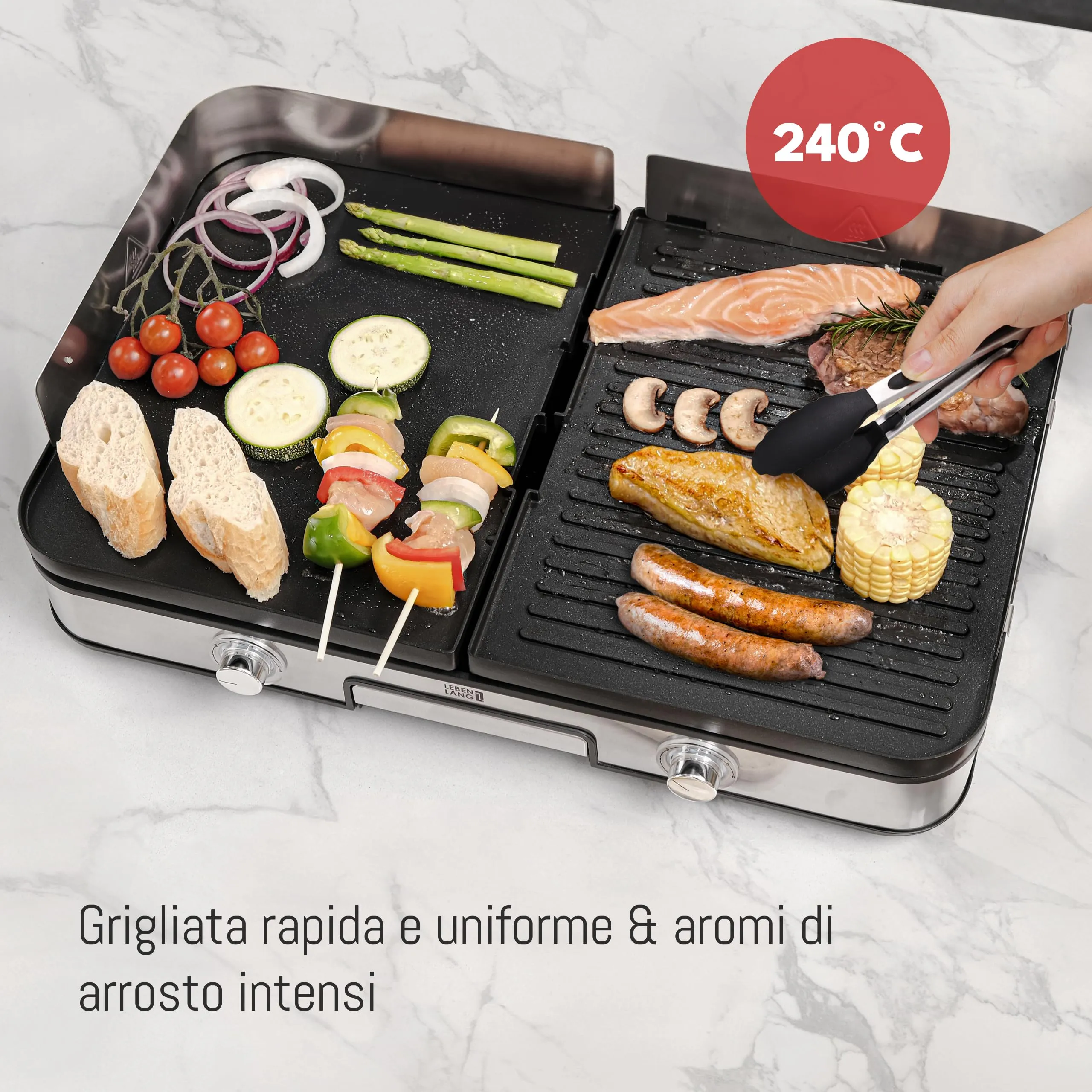 LEBENLANG Griglia Elettrica XXL 2400W LBL8586 con Pinze per Barbecue - immagine 6