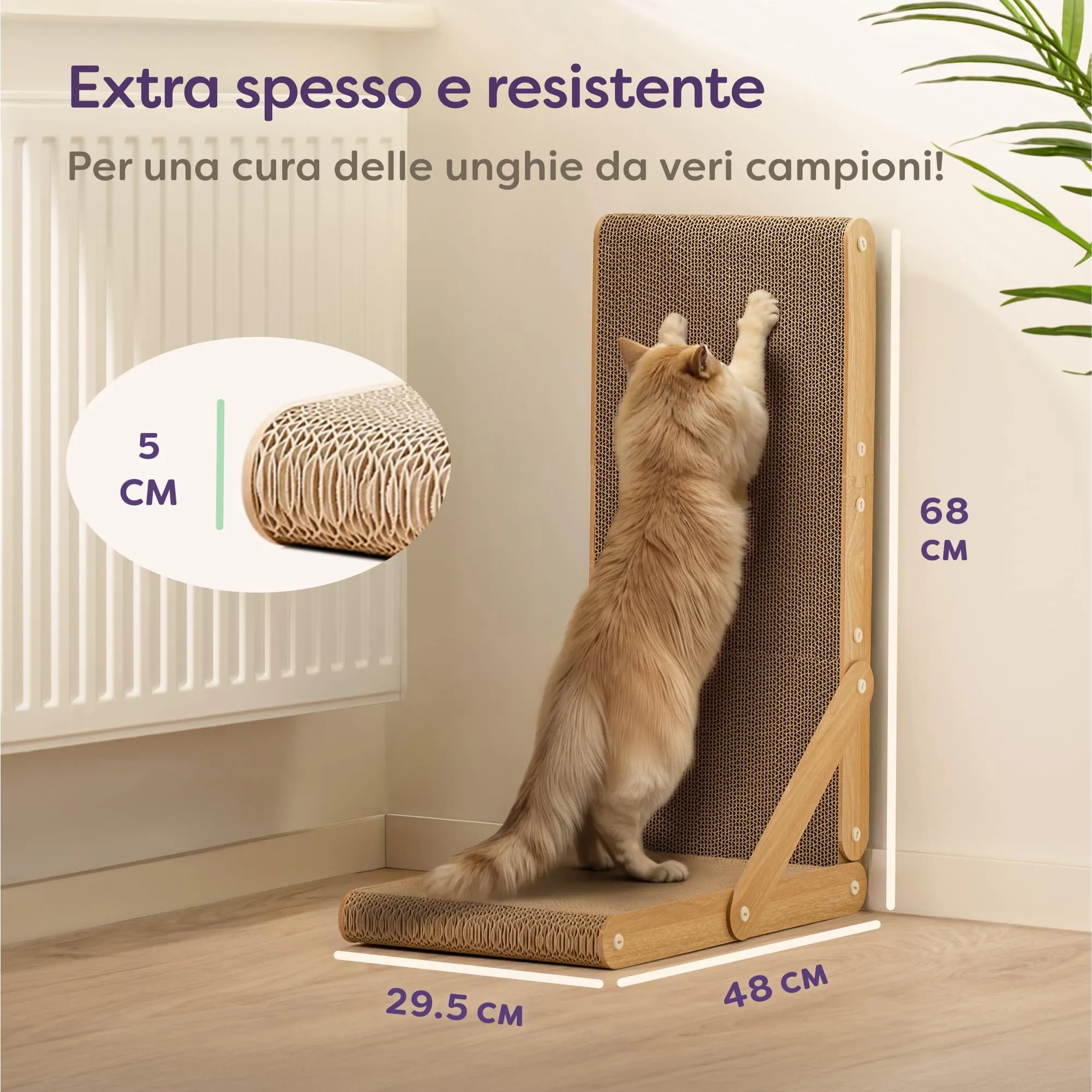 Knupis Tiragraffi per Gatti in Cartone, 68 cm, Marrone - immagine 3