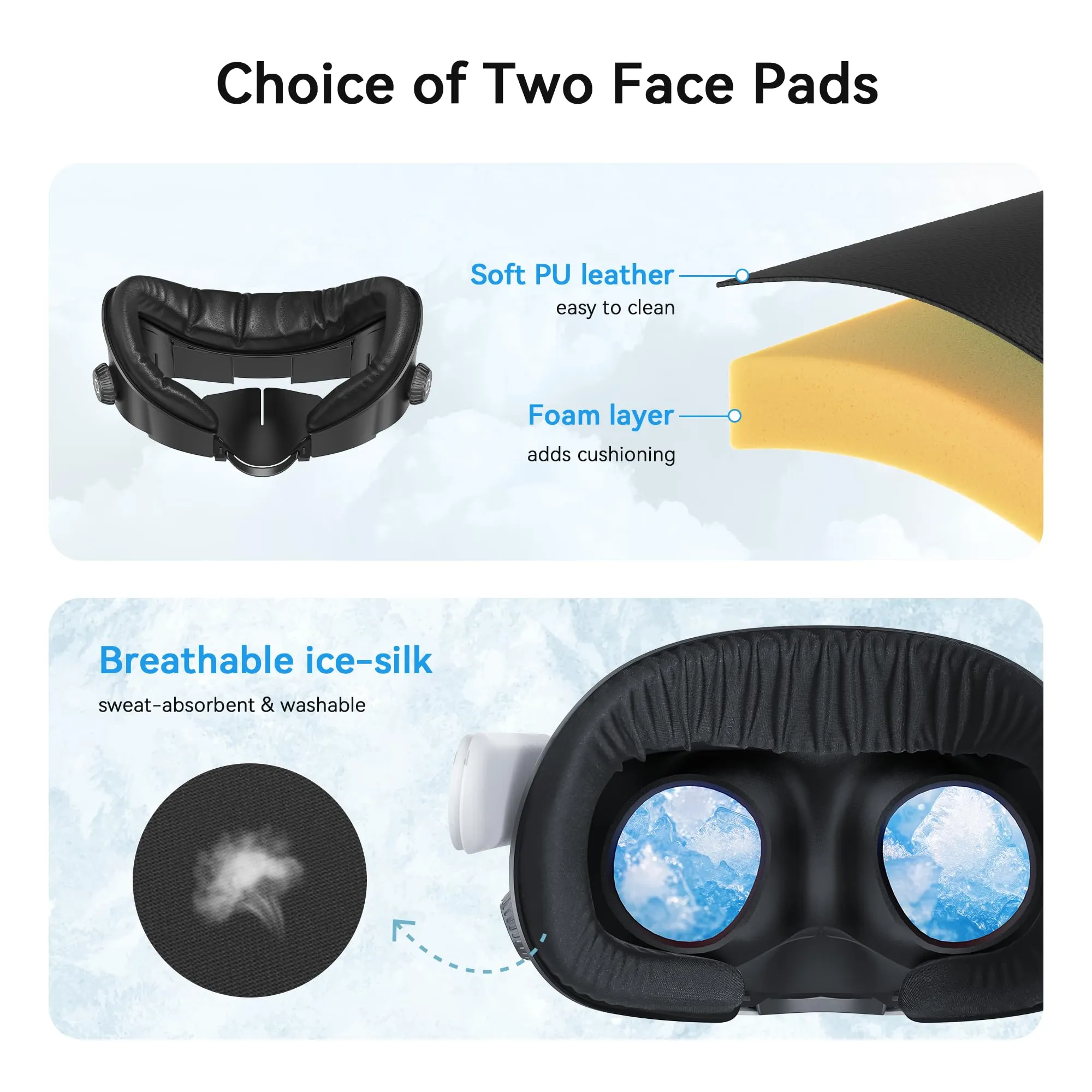 AMVR Upgraded Comfort Face Cover Pad per Meta Quest 3 con manopola regolabile, cuscino in PU e cotone Ice Silk - immagine 5
