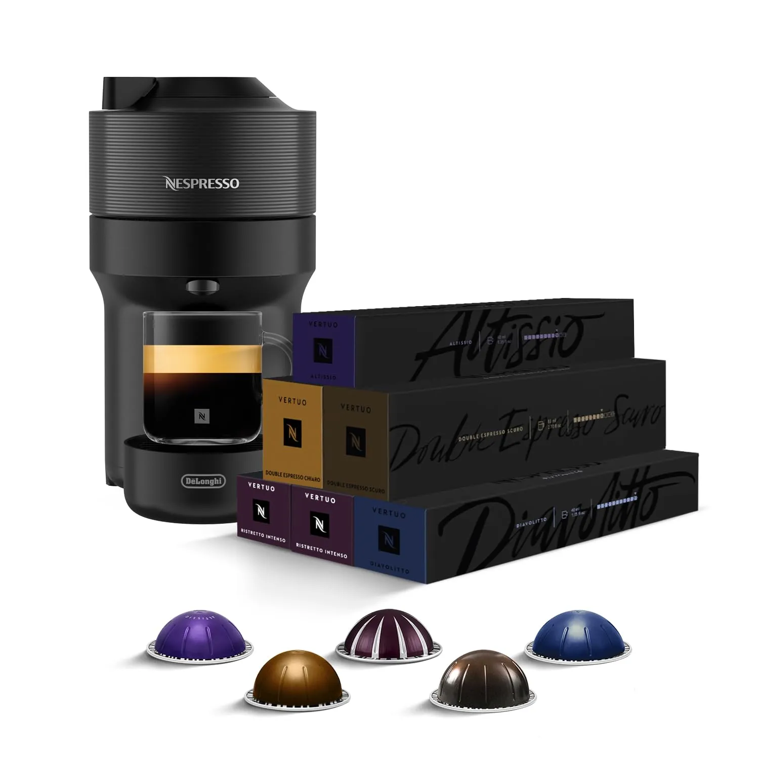 De'Longhi Nespresso Vertuo Pop ENV90.B Macchina Caffè a Capsule, 1260W, Liquorice Nero (Incluse 60 Capsule) - immagine 1