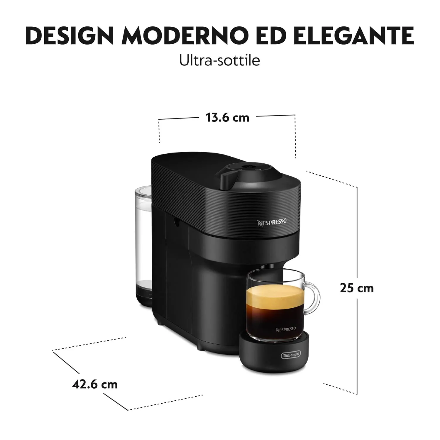 De'Longhi Nespresso Vertuo Pop ENV90.B Macchina Caffè a Capsule, 1260W, Liquorice Nero (Incluse 60 Capsule) - immagine 4