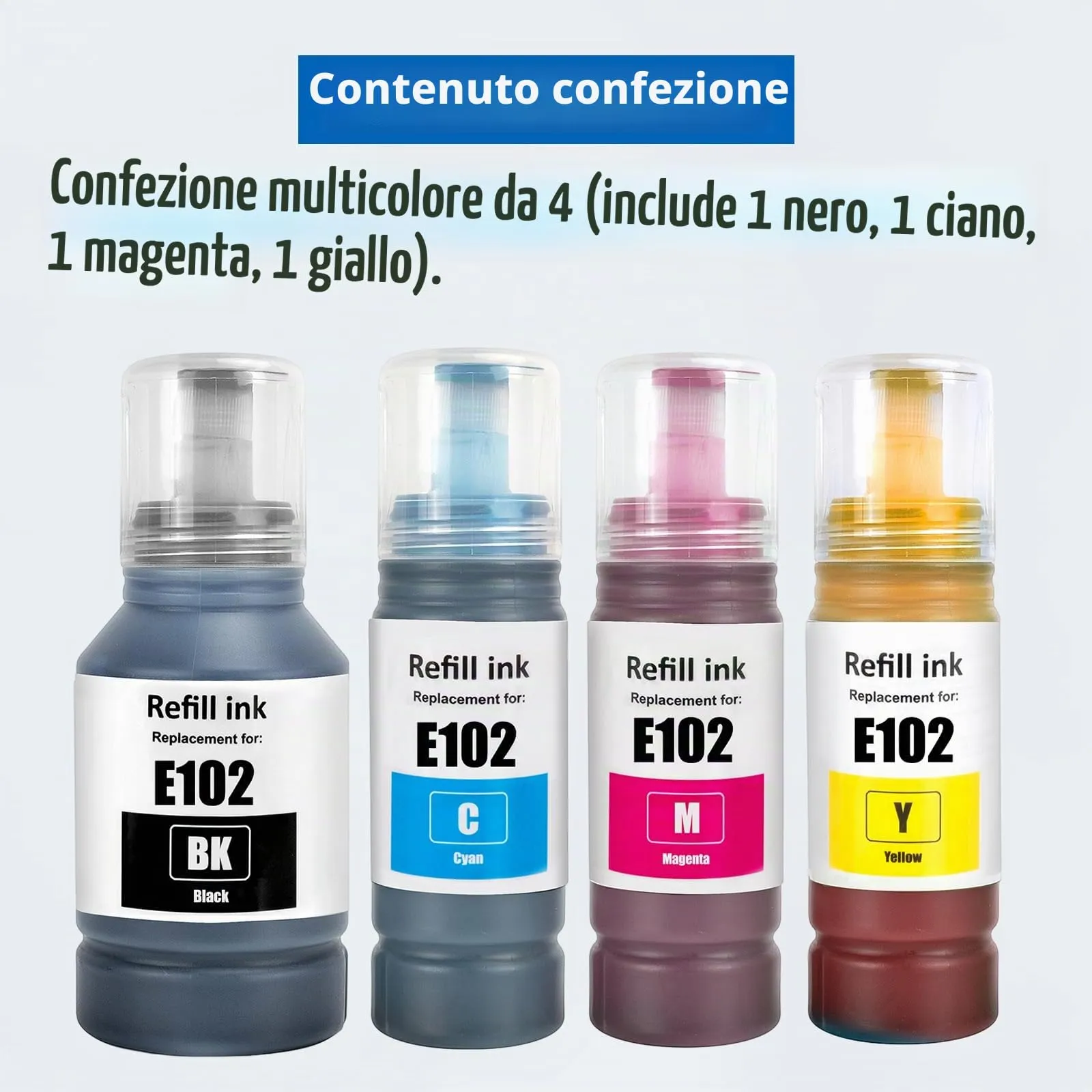 ASEKER 102 Inchiostro Compatibile per Epson EcoTank ET-2750 ET-2756 ET-2850 (BK C M Y) - immagine 4