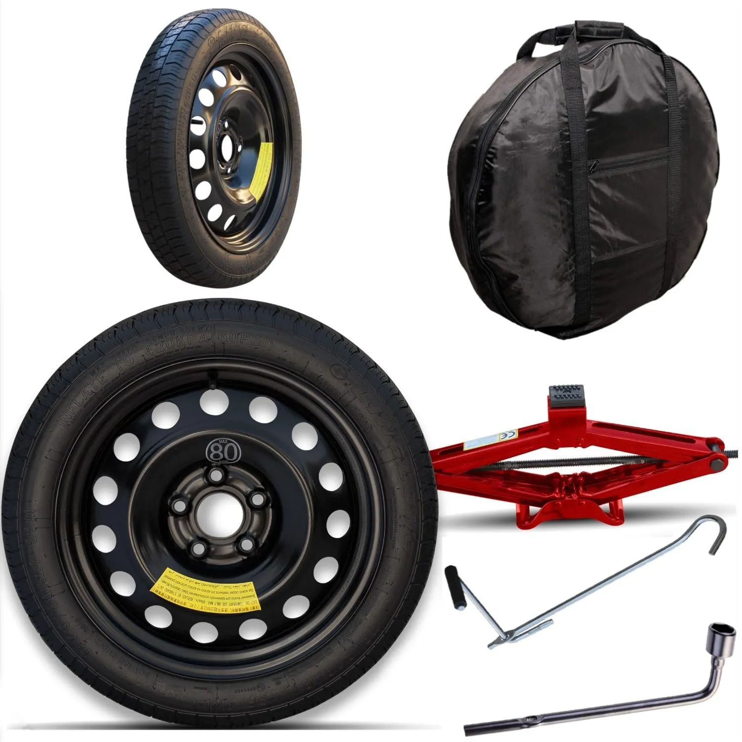 Ruotino di Scorta compatibile con Jeep Renegade (BU) 5 Fori 125/80 R17 (2014-2025) con Kit Accessori Cric, Chiave e Sacca - immagine 1
