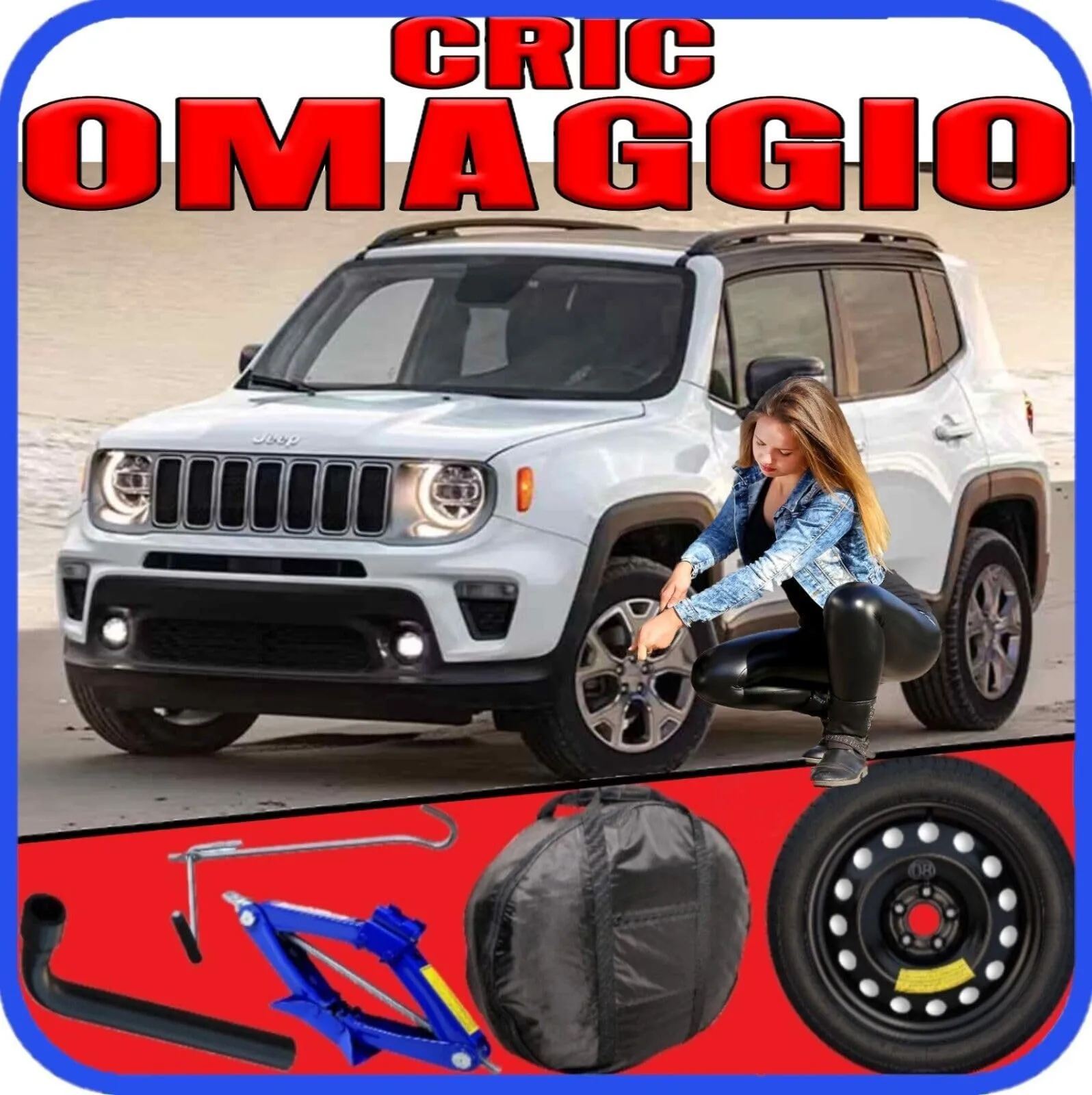 Ruotino di Scorta compatibile con Jeep Renegade (BU) 5 Fori 125/80 R17 (2014-2025) con Kit Accessori Cric, Chiave e Sacca - immagine 3
