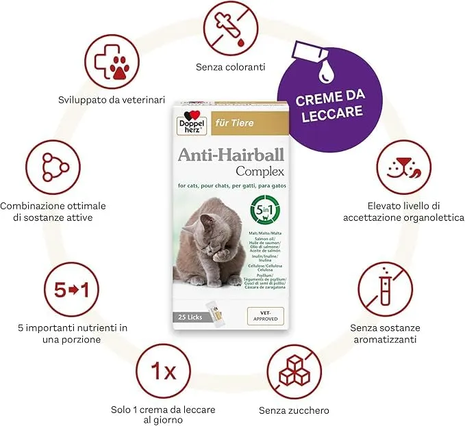 Doppelherz Complesso Anti Hairball per gatti, 25 snack cremosi - immagine 3