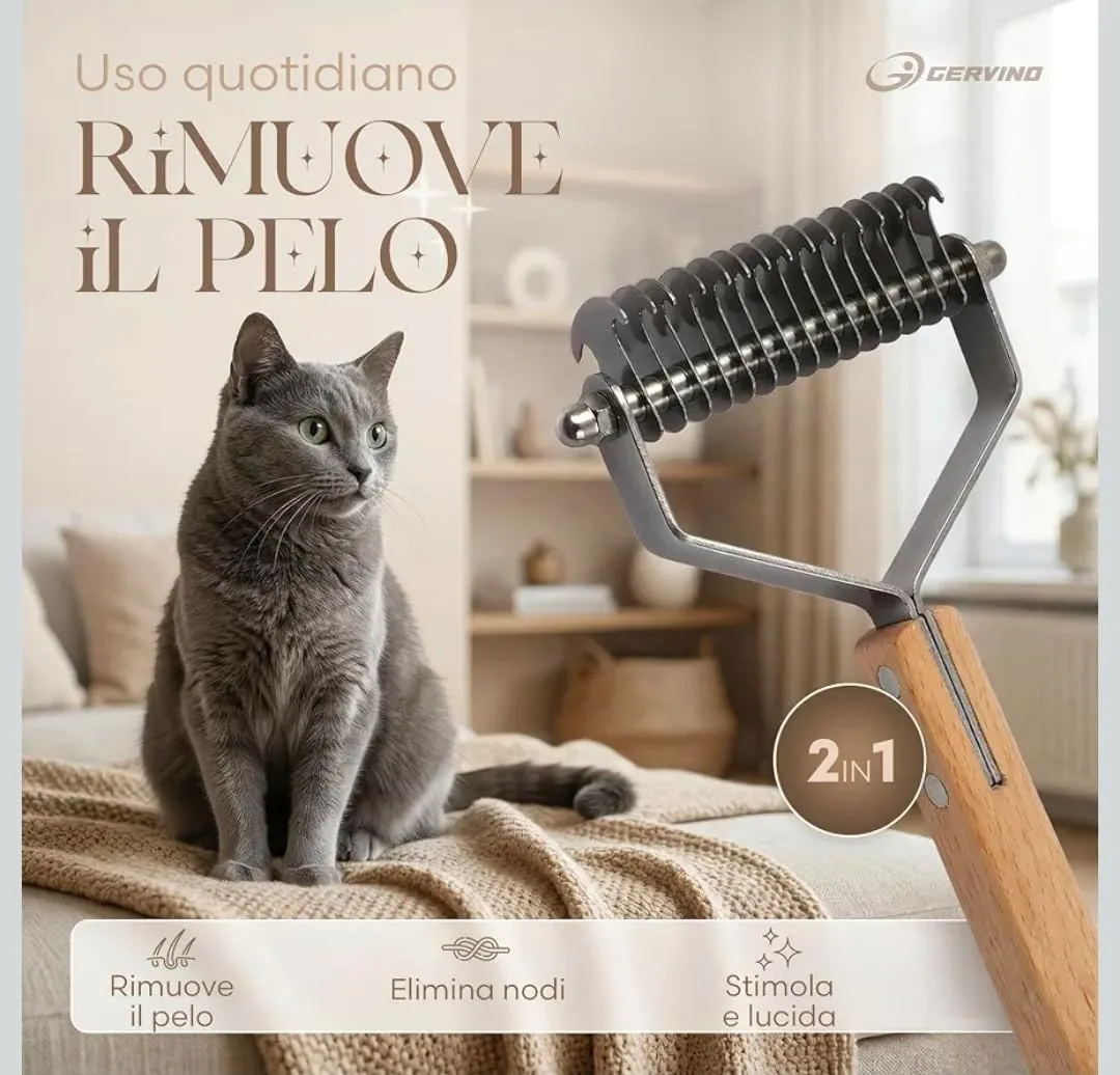 Gervino Spazzola per Gatti e Cani in Legno e Acciaio Inox, 18,5 x 8,3 cm - immagine 3