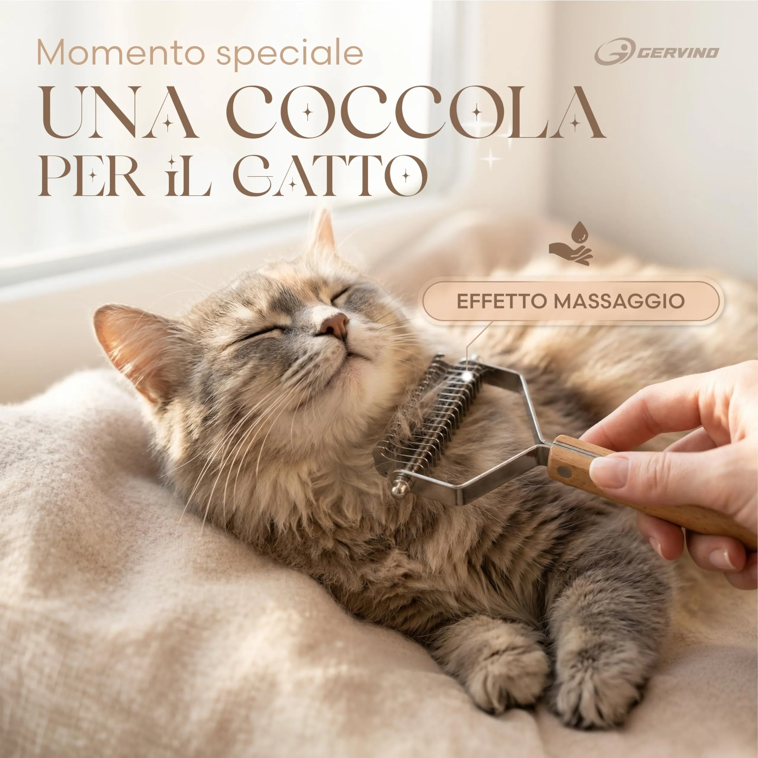 Gervino Spazzola per Gatti e Cani in Legno e Acciaio Inox, 18,5 x 8,3 cm - immagine 5