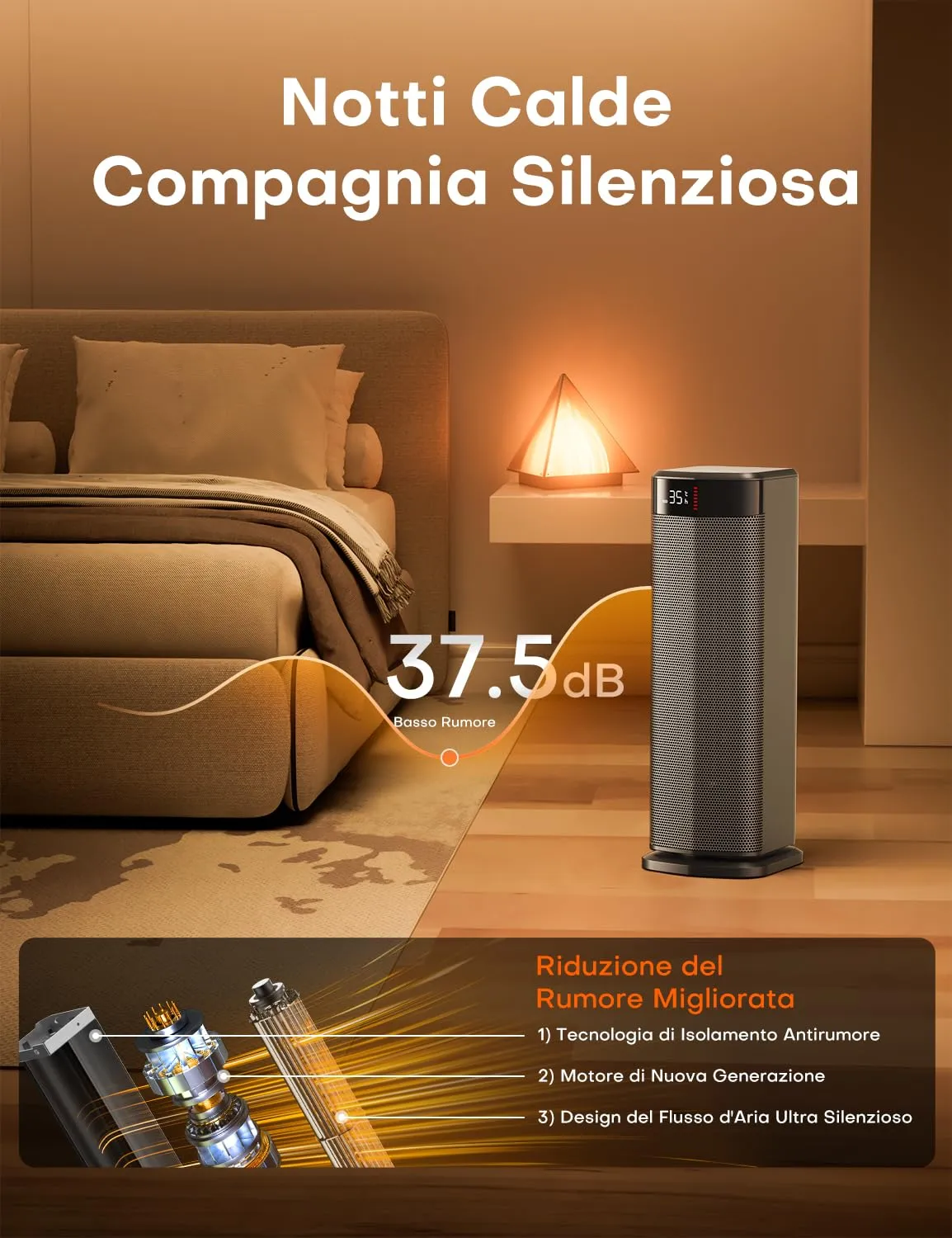 QEXREED Stufetta Elettrica 2000W PTC con Modalità ECO, DH-QN26A, Nero - immagine 7