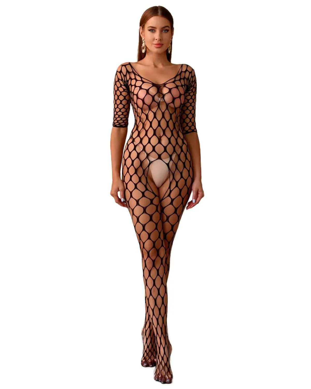 OXDOHUE Body in Rete da Pesca da Donna, Nero - immagine 1