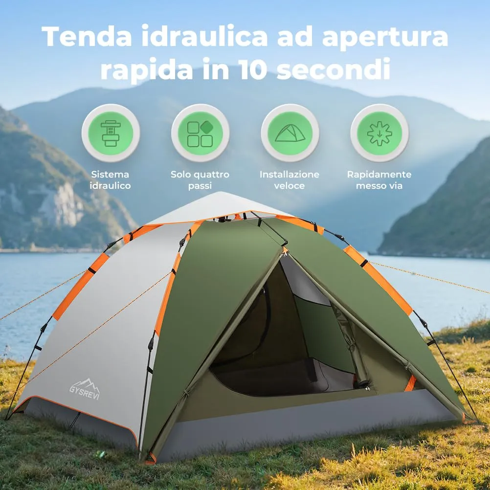 Gysrevi Tenda da Campeggio Automatica 2-4 Persone, Verde scuro, Taglia L - immagine 2