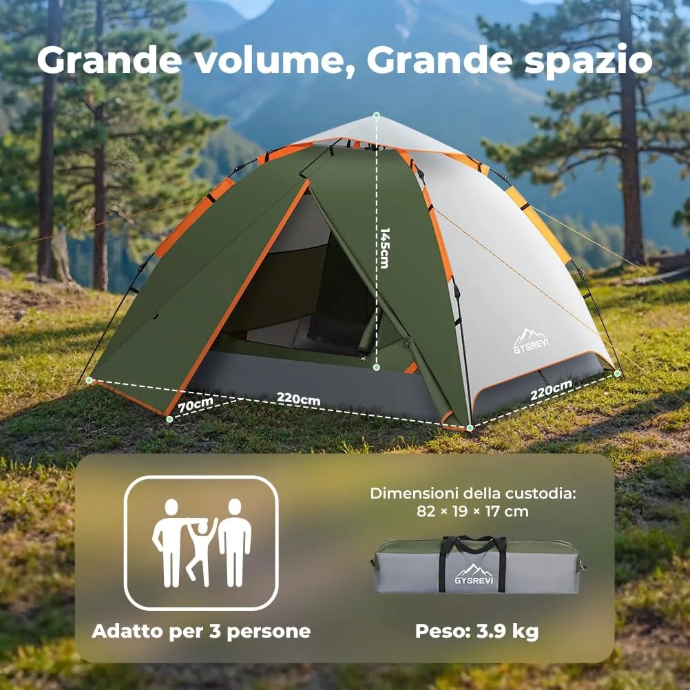 Gysrevi Tenda da Campeggio Automatica 2-4 Persone, Verde scuro, Taglia L - immagine 3