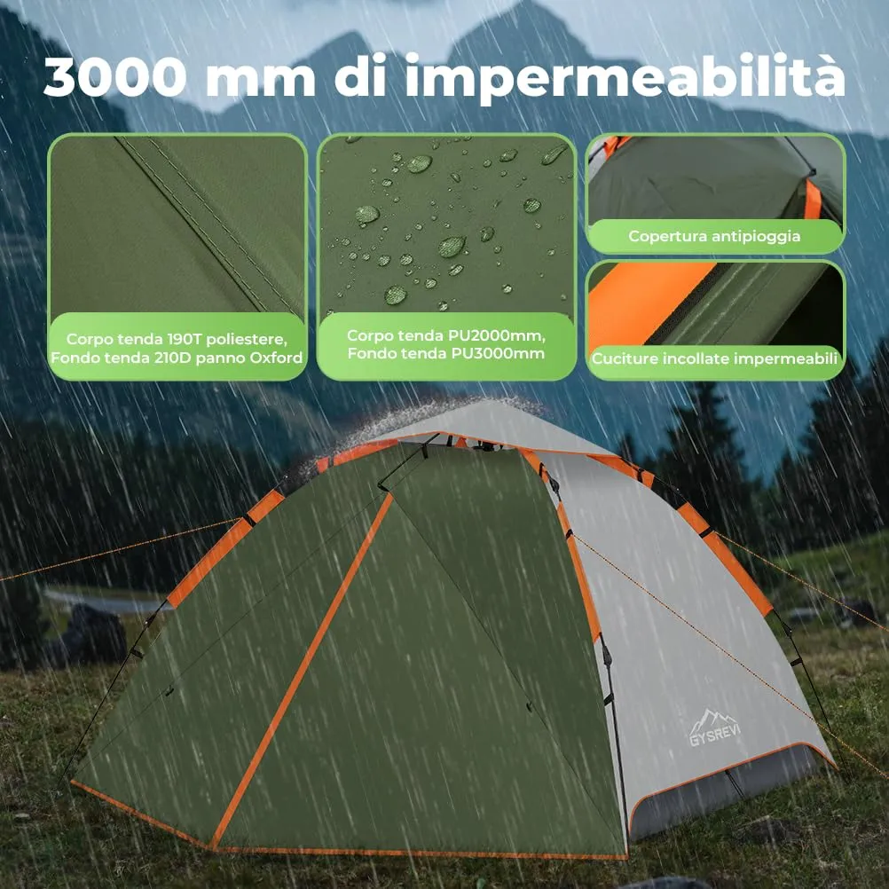 Gysrevi Tenda da Campeggio Automatica 2-4 Persone, Verde scuro, Taglia L - immagine 4