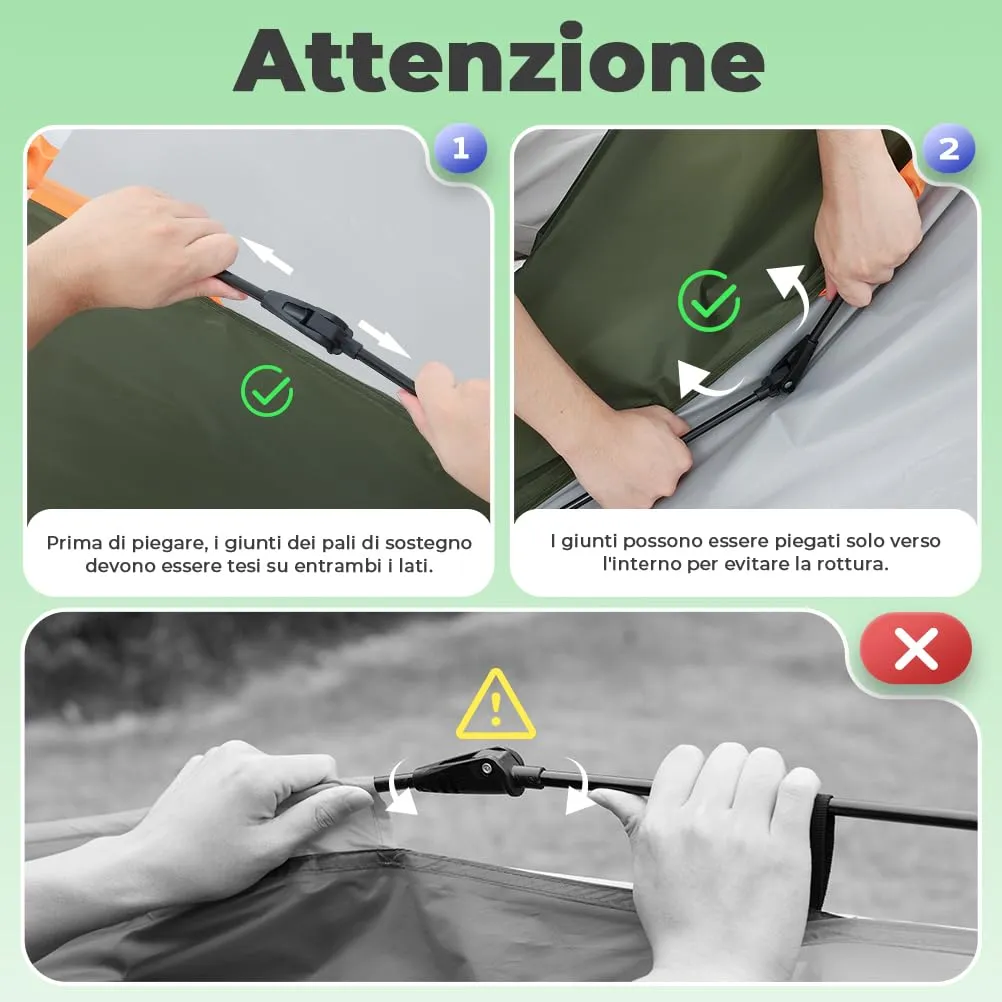 Gysrevi Tenda da Campeggio Automatica 2-4 Persone, Verde scuro, Taglia L - immagine 7