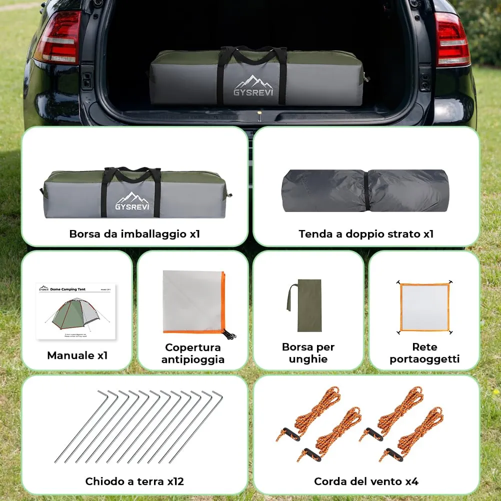 Gysrevi Tenda da Campeggio Automatica 2-4 Persone, Verde scuro, Taglia L - immagine 10