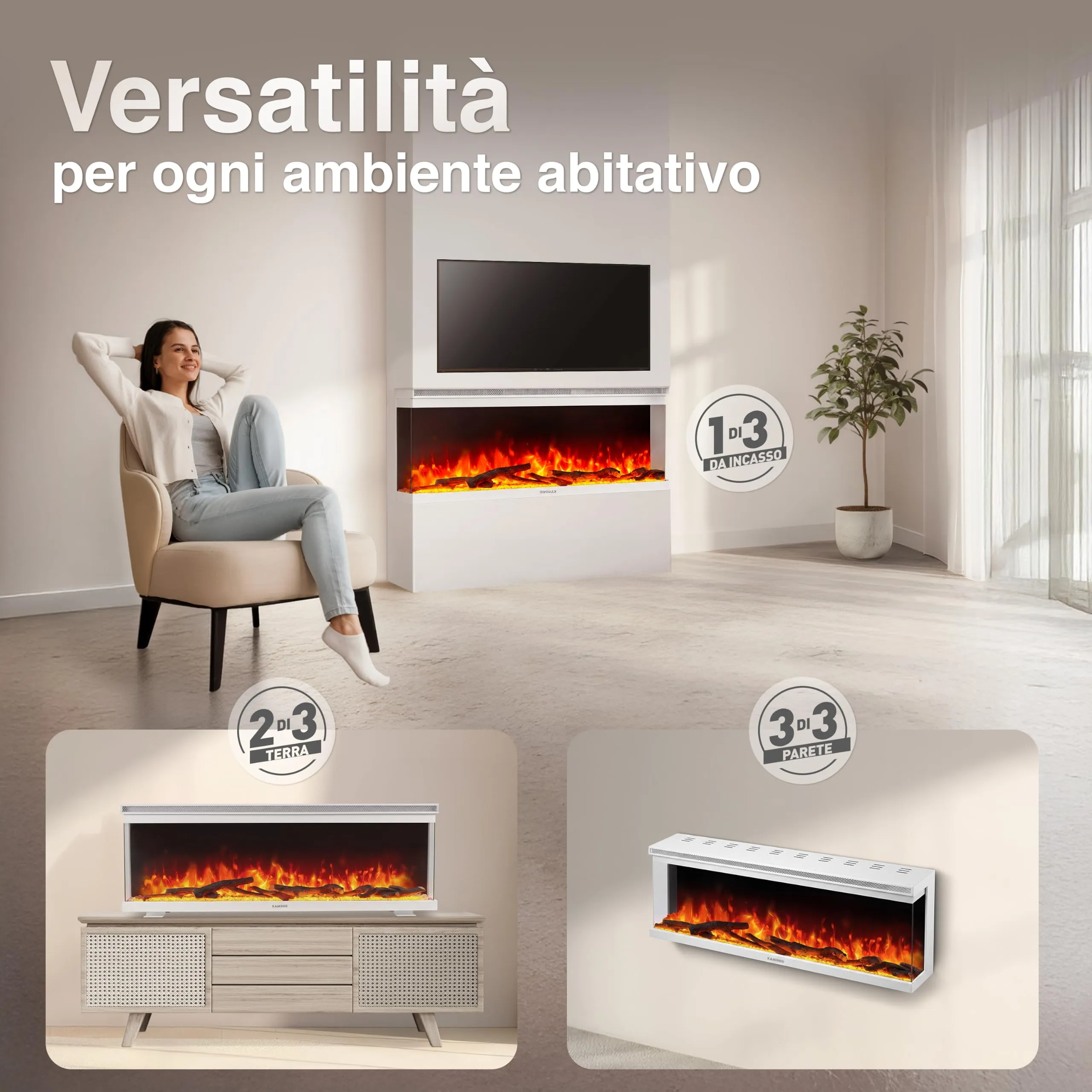 KAMINIO Lea PRO 50 Camino Elettrico 50 Pollici, Bianco - immagine 2