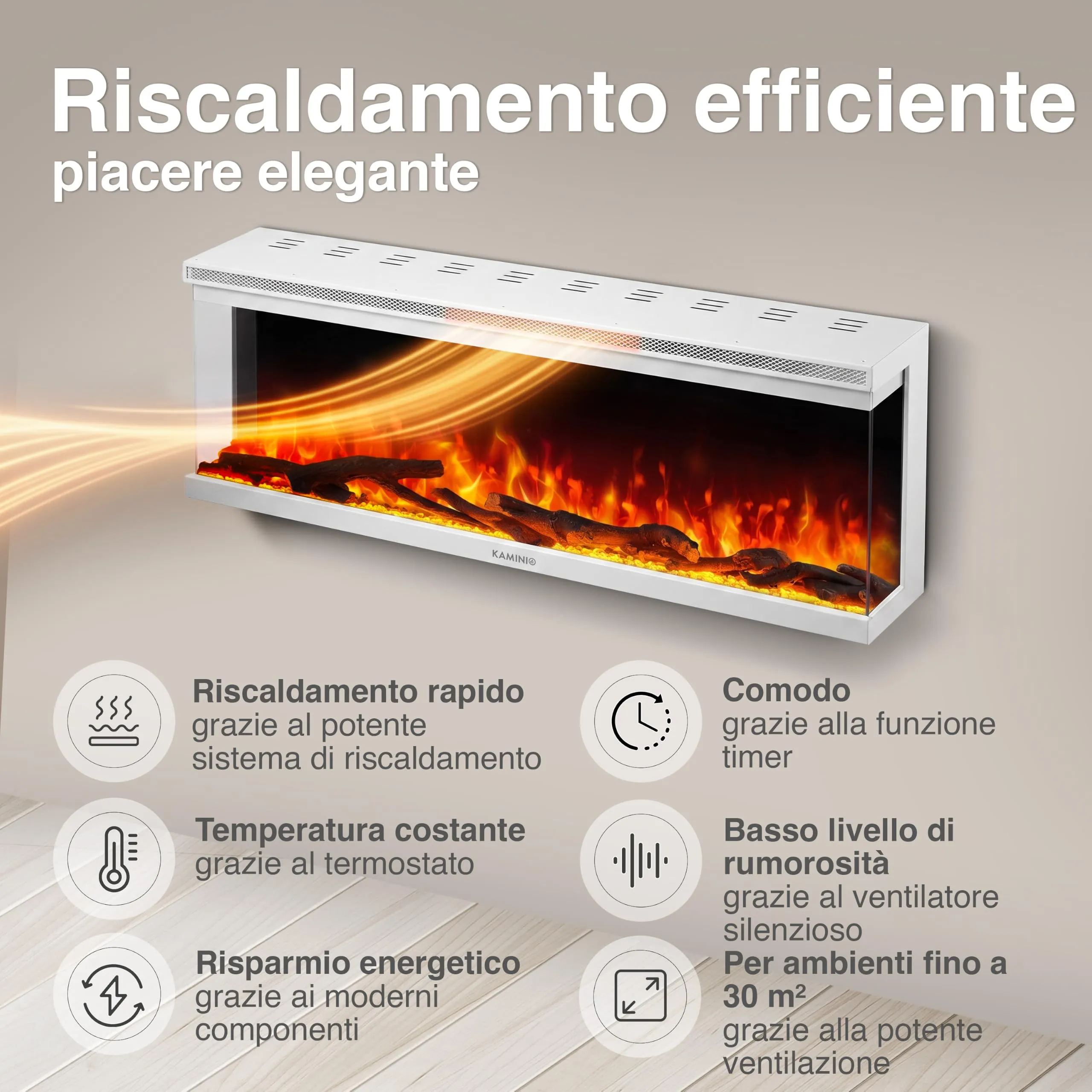 KAMINIO Lea PRO 50 Camino Elettrico 50 Pollici, Bianco - immagine 4