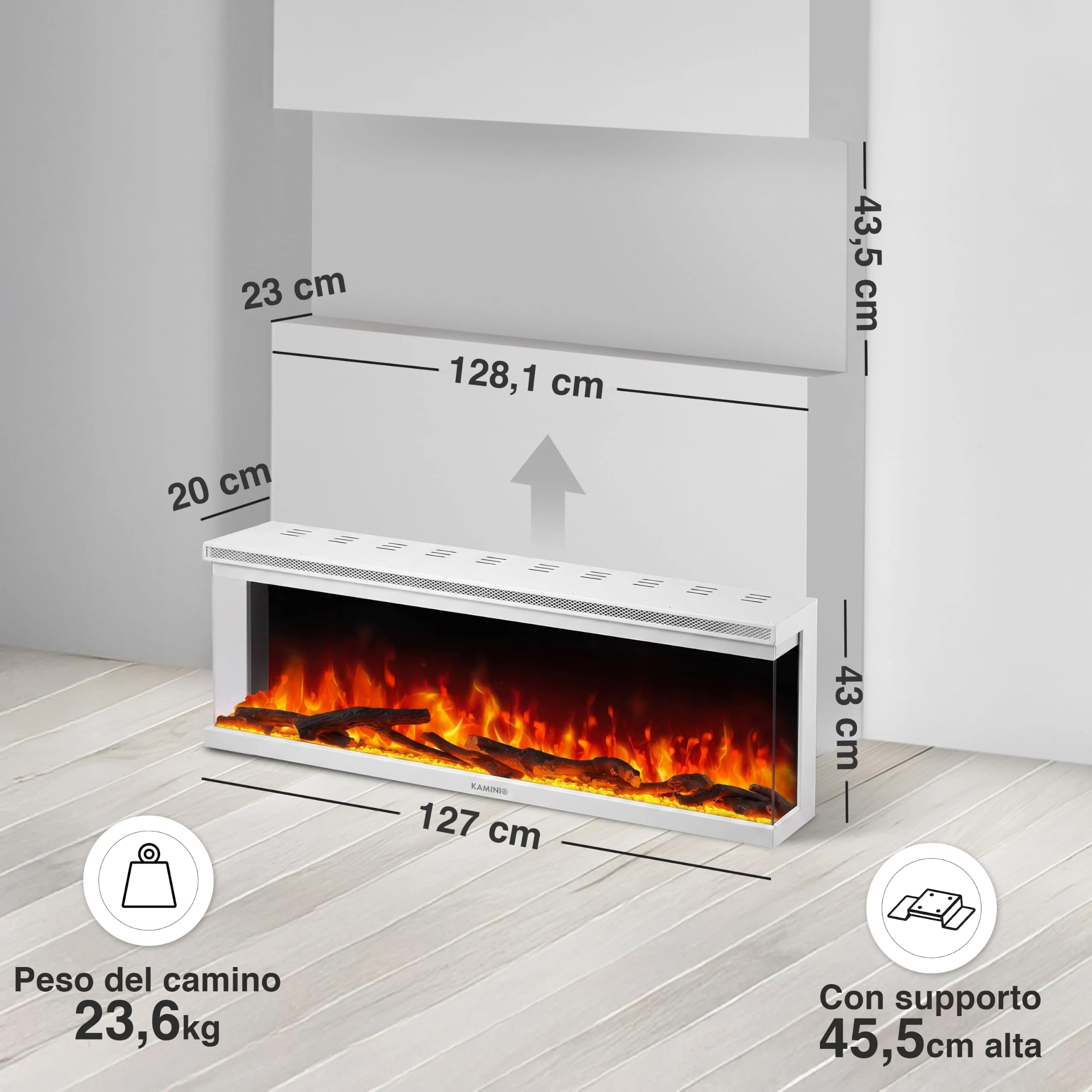 KAMINIO Lea PRO 50 Camino Elettrico 50 Pollici, Bianco - immagine 6
