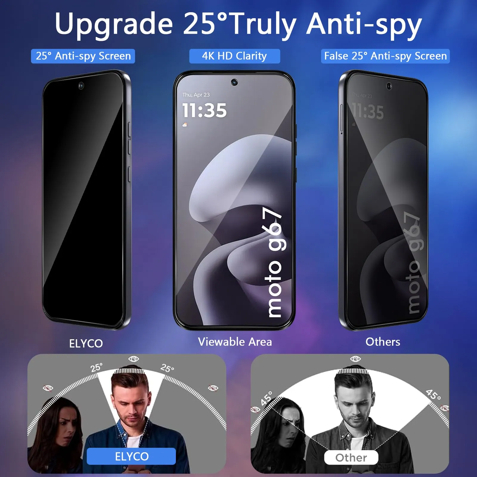 ELYCO Vetro Temperato Privacy per Motorola Moto G67/G77 5G, 2 Pezzi, Nero - immagine 2