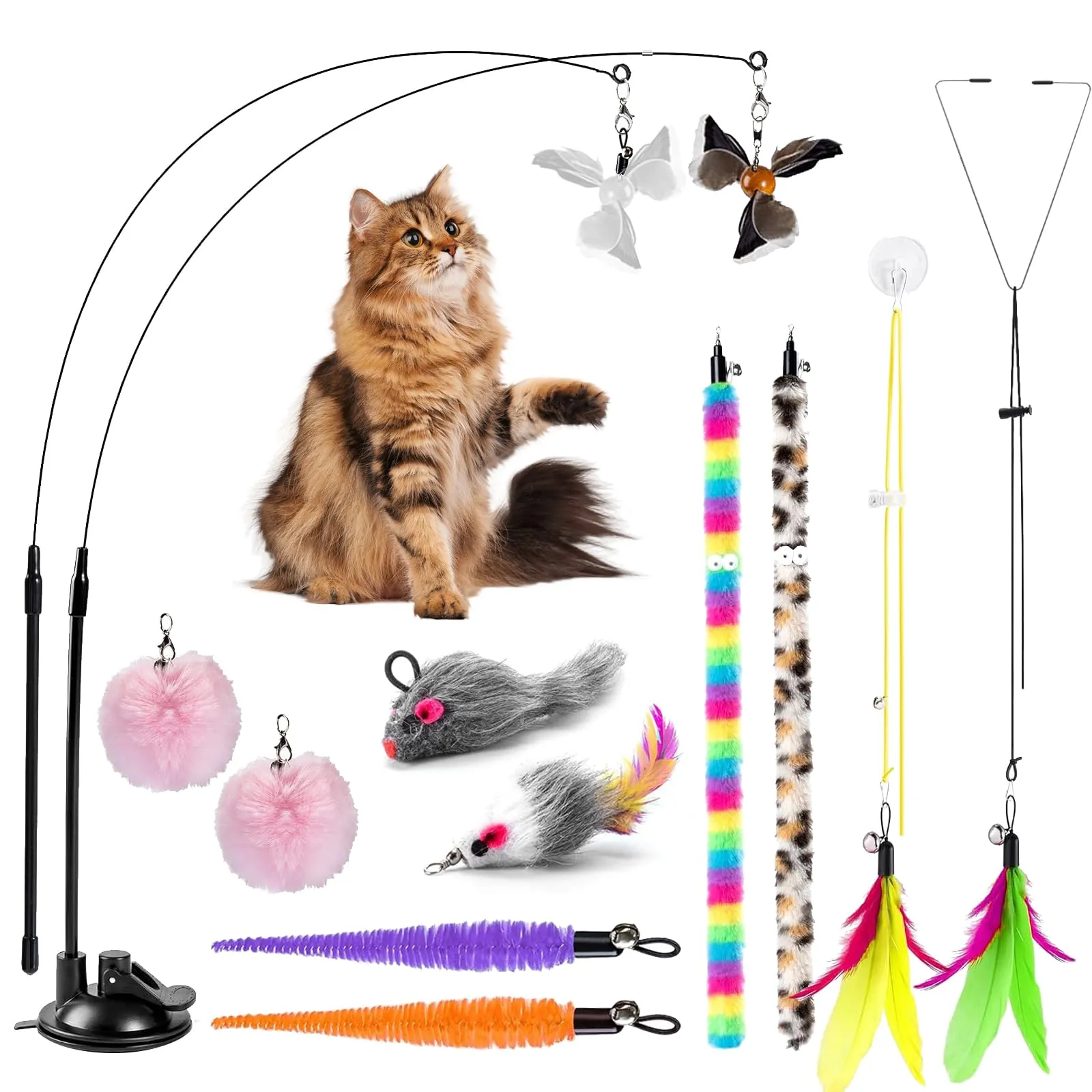 Teuaplo Gioco per Gatto Interattivo con Piume e Ventosa, Nero - immagine 1