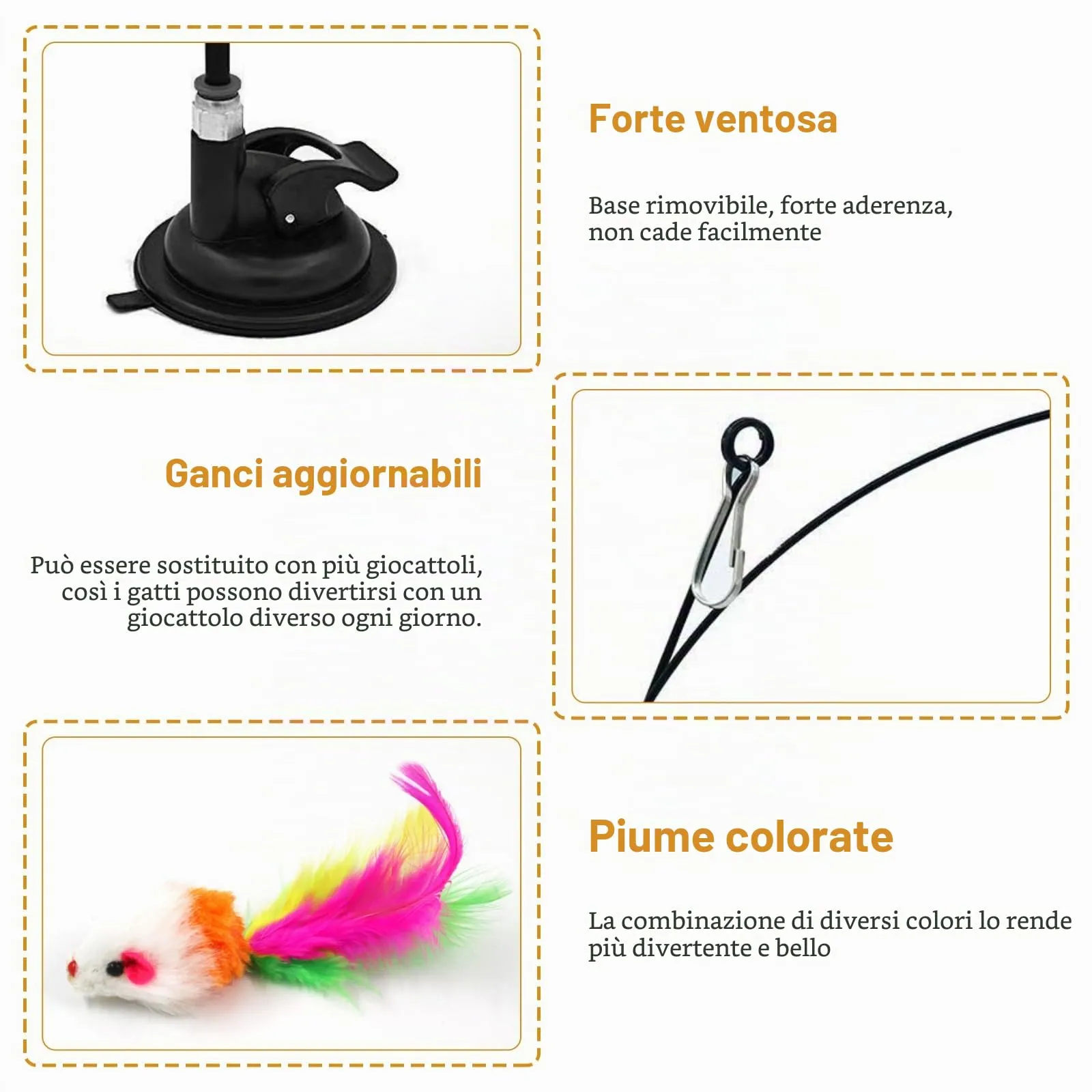 Teuaplo Gioco per Gatto Interattivo con Piume e Ventosa, Nero - immagine 3
