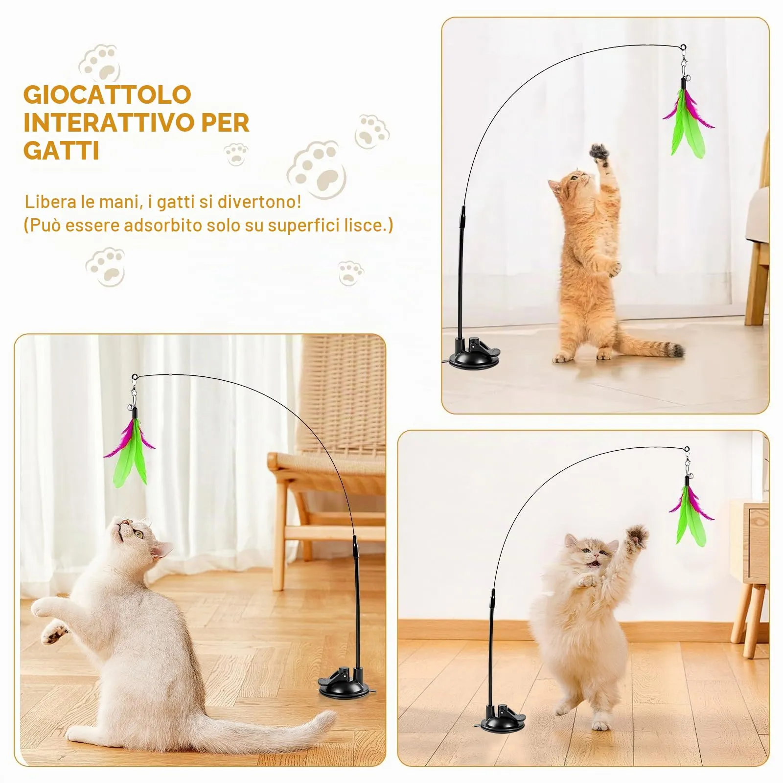 Teuaplo Gioco per Gatto Interattivo con Piume e Ventosa, Nero - immagine 5