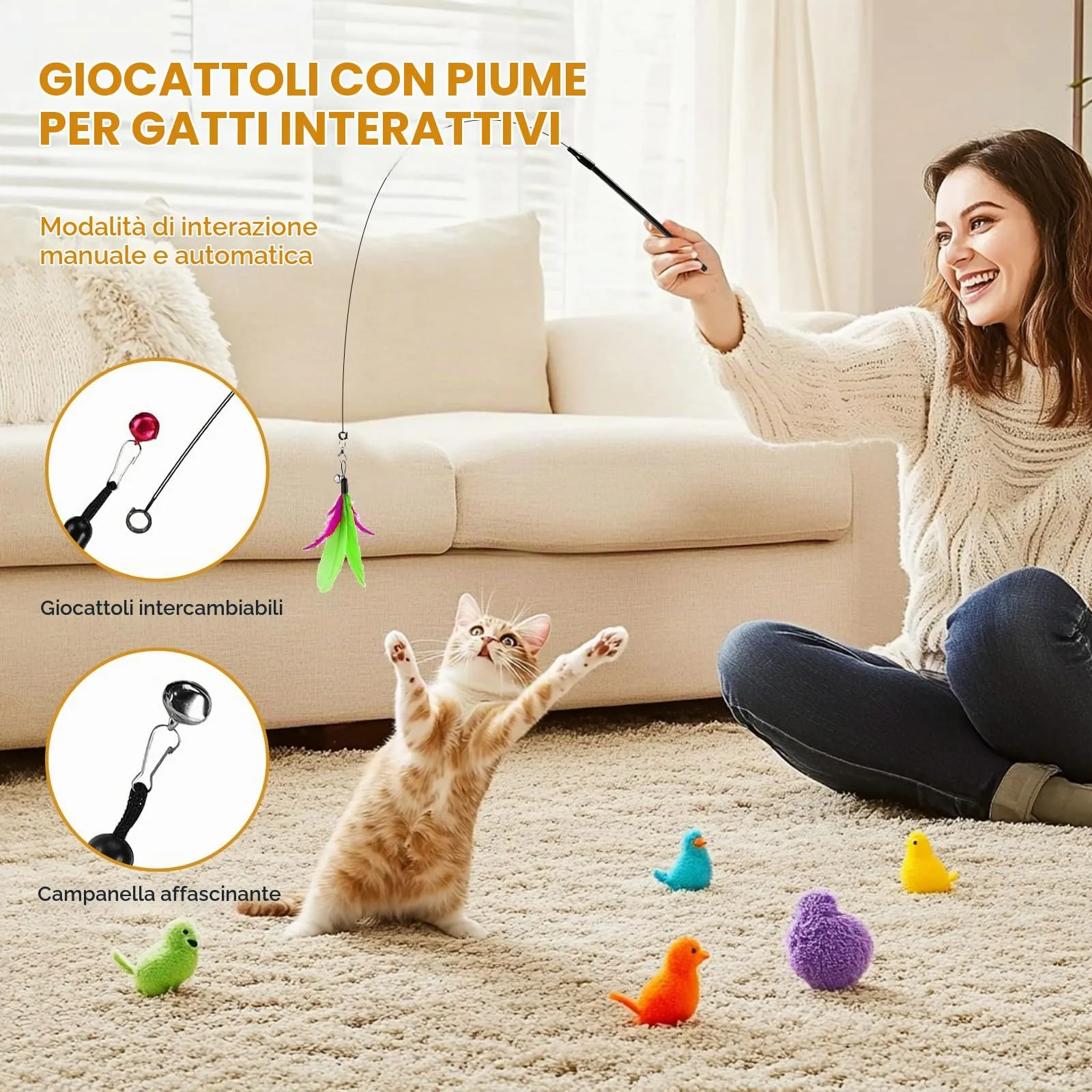 Teuaplo Gioco per Gatto Interattivo con Piume e Ventosa, Nero - immagine 7