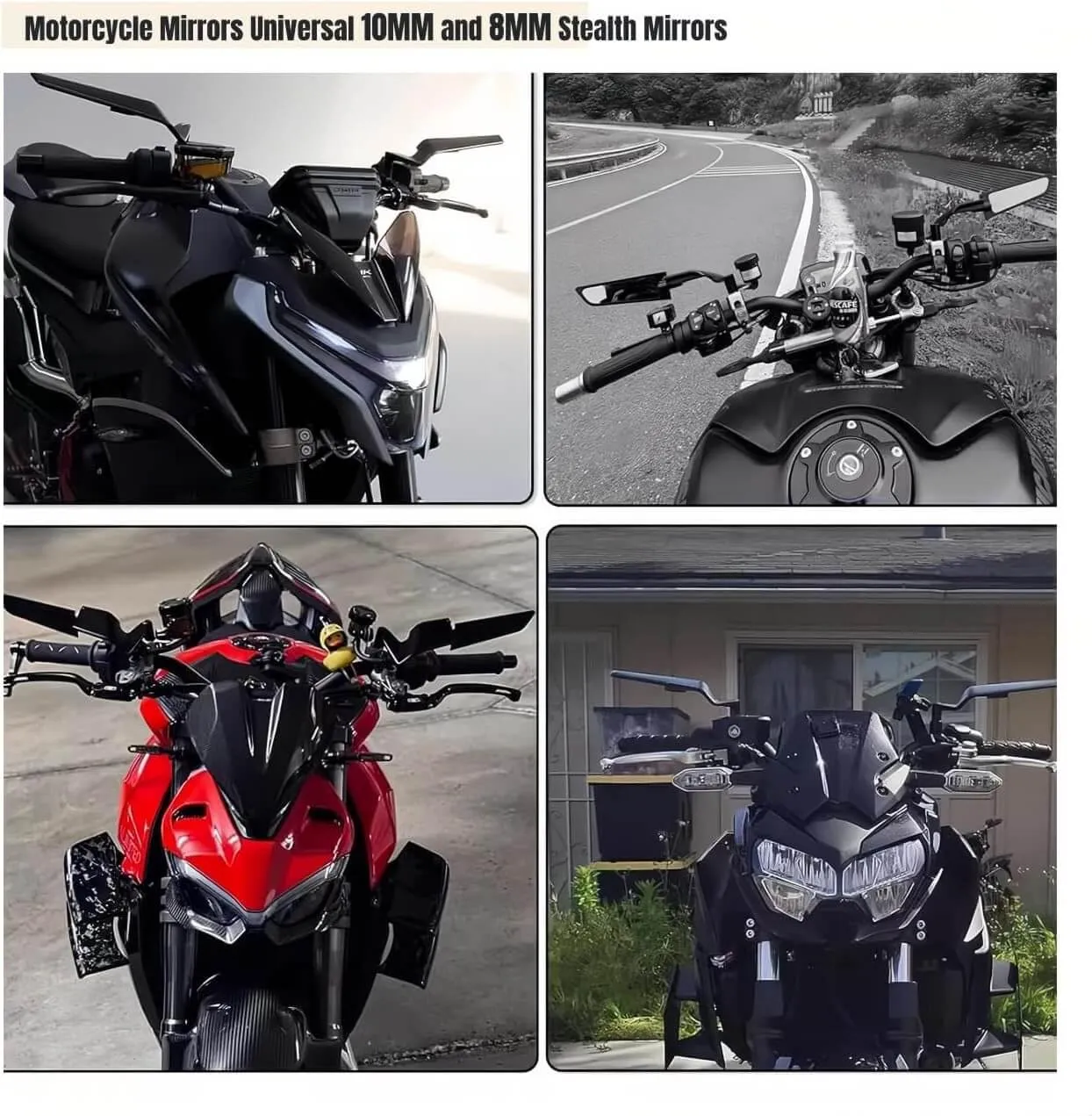Proock Specchietti Retrovisori Moto Manubrio Stealth Wind per Z650 Z900 Z1000 Duke 390 790 1292 MT07 MT09, Nero - immagine 7
