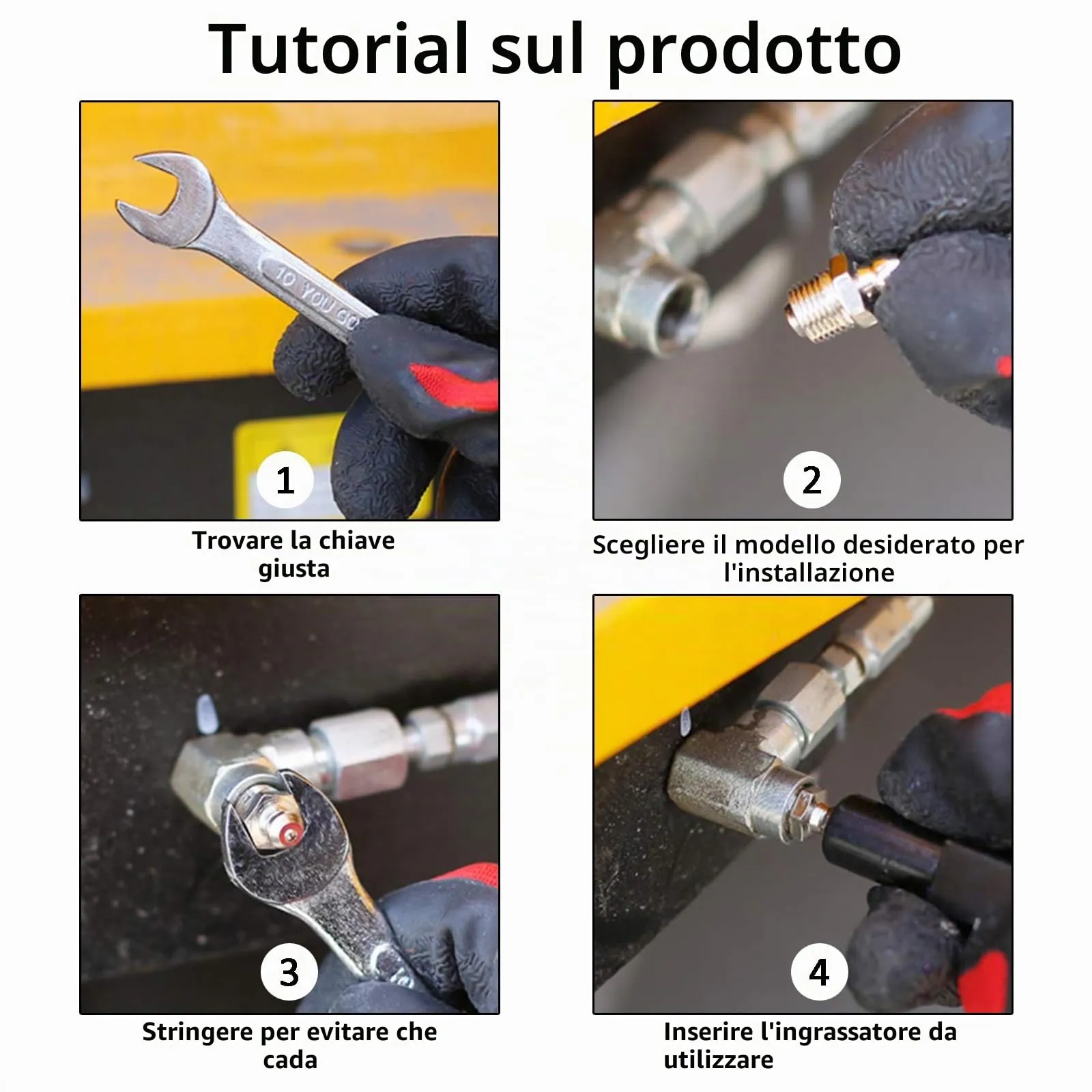 YUNXCNA Set di Ingrassatori M6 M8 M10, 60 Pezzi Raccordi in Metallo Dritti e Angolati 45° 90°, 10 Tappi per Ingrassaggio - immagine 6