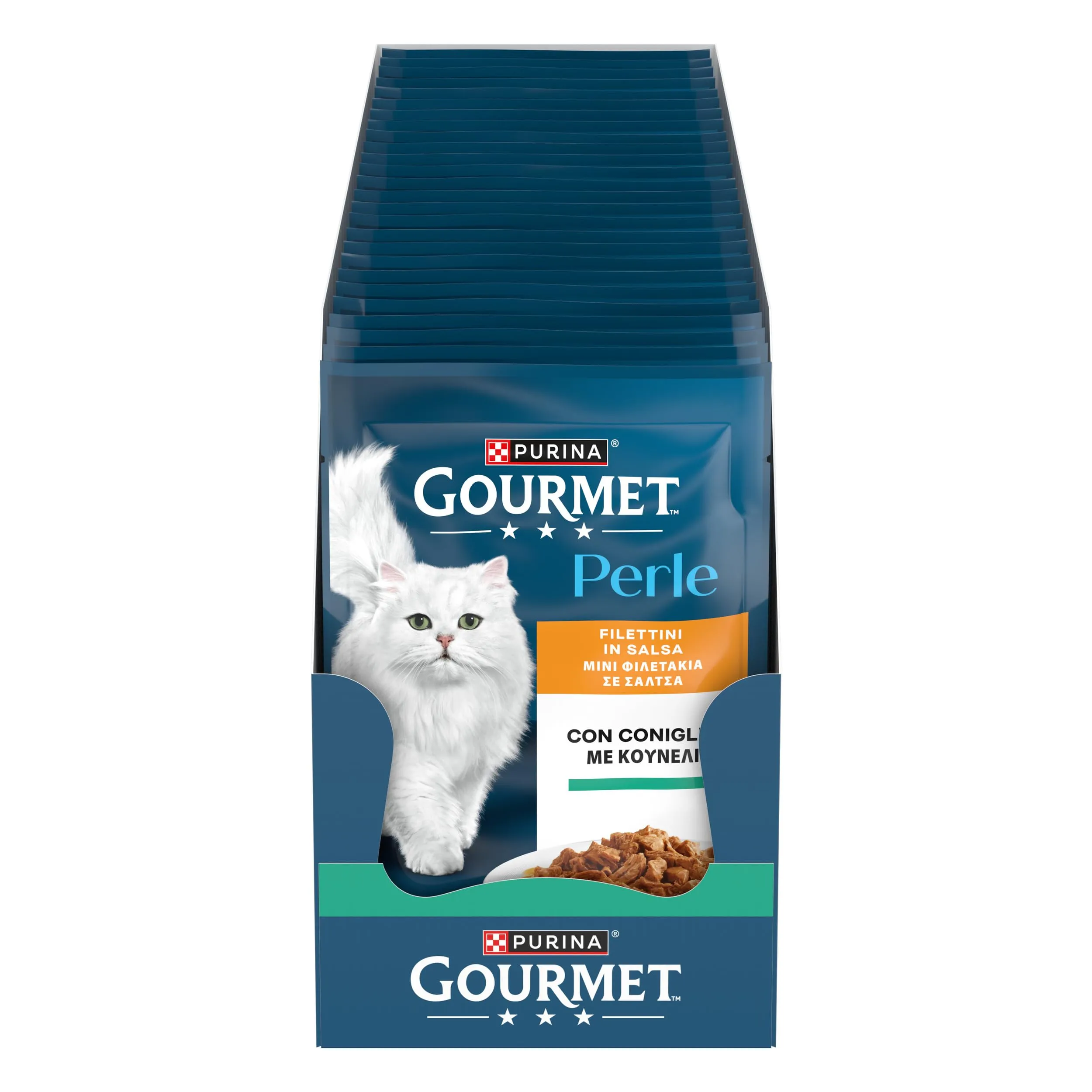 Gourmet Perle Cibo Umido per Gatti Adulti Filettini al Coniglio, 26 Buste da 85g - immagine 1