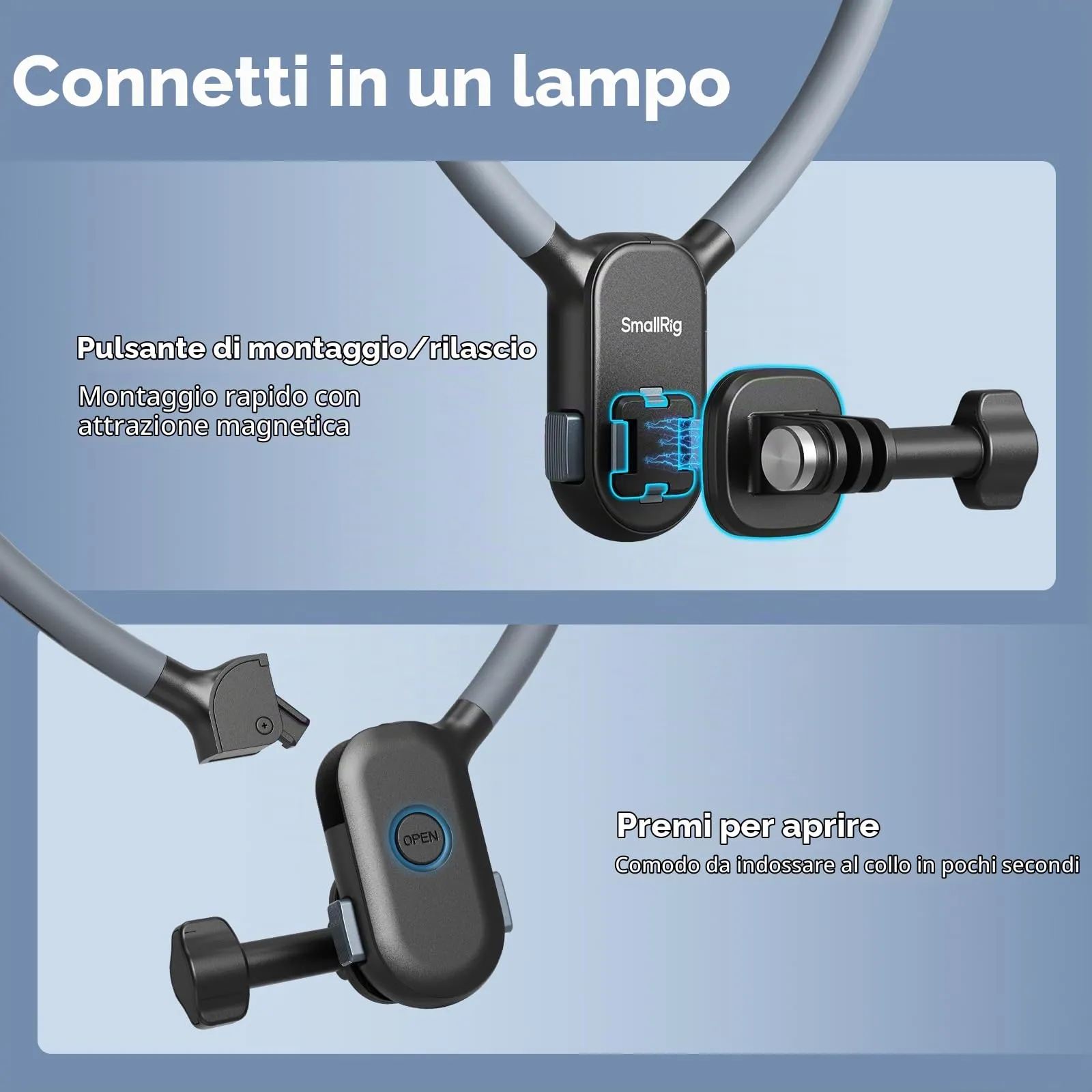 SmallRig Supporto Collo Magnetico One-Click for Action Camera - 5126 - immagine 3
