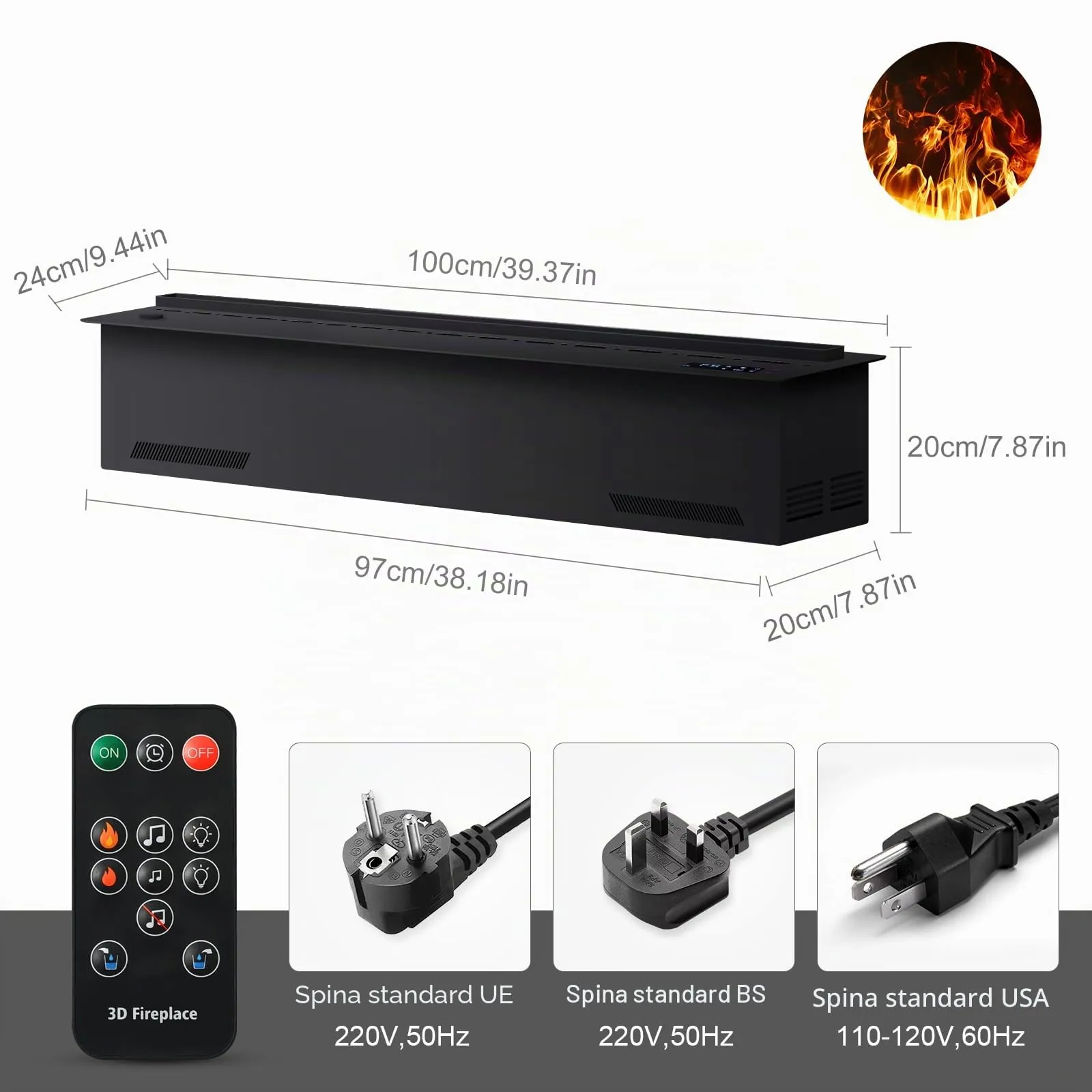 LIMERRI Camino a vapore acqueo 3D effetto fiamma 100cm senza riscaldamento BILU-DAN-1000 - immagine 2