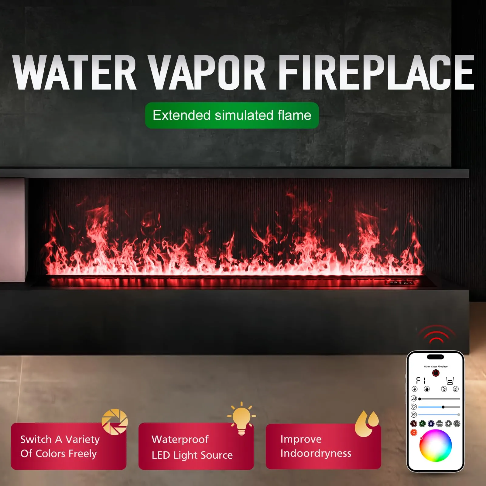LIMERRI Camino a Vapore Acqueo 3D, 9 Colori di Fiamma, 200 cm, Senza Riscaldamento - immagine 3