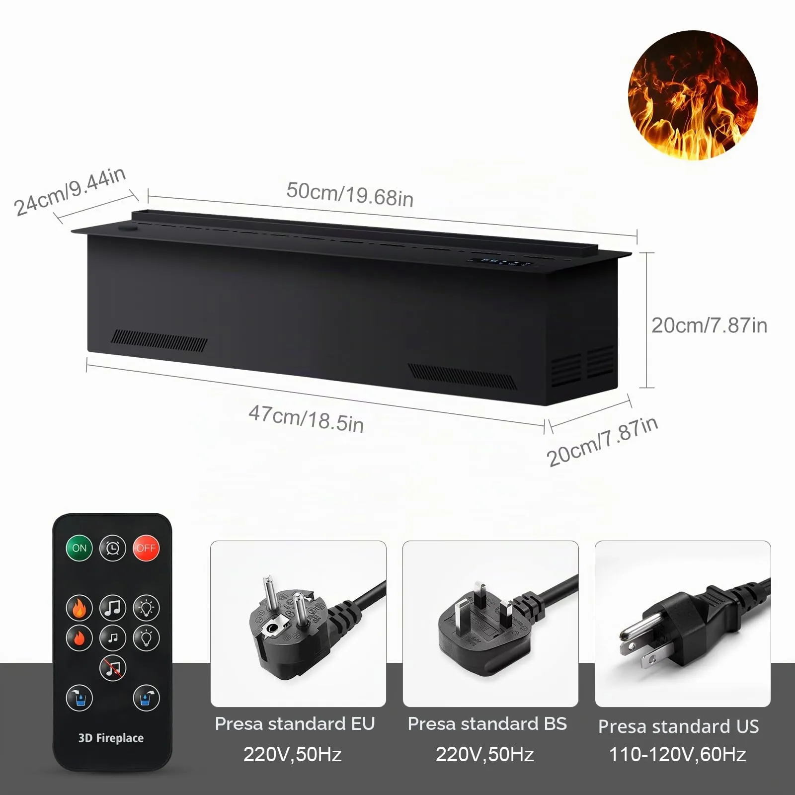 LIMERRI Camino a vapore acqueo elettrico con fiamma 3D, 50 cm, BILU-DAN-500 - immagine 2