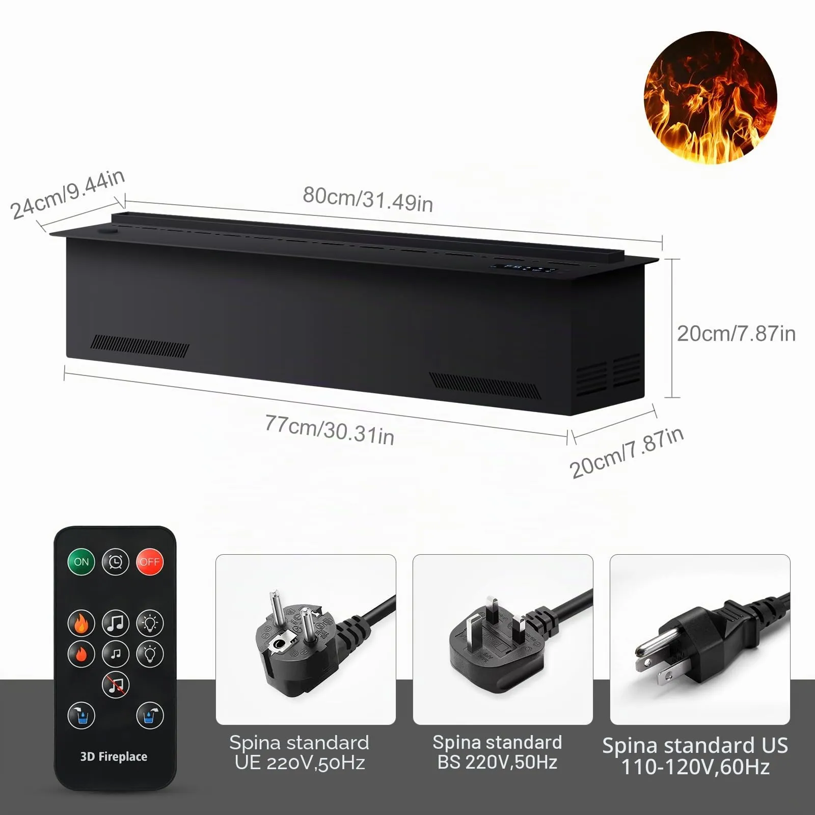 LIMERRI Camino a vapore acqueo 3D effetto fiamma, 80cm, senza riscaldamento, BILU-DAN-800 - immagine 2