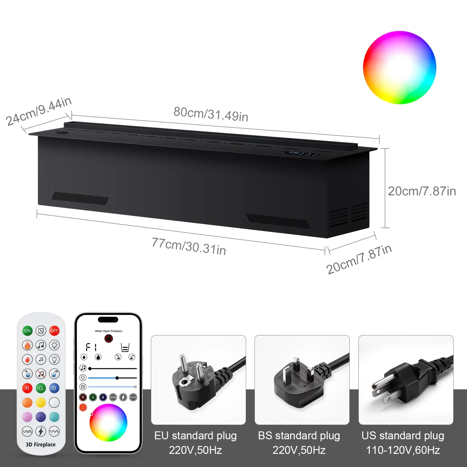 LIMERRI Camino a vapore acqueo 3D, 9 colori di fiamma, 80 cm, senza riscaldamento - immagine 2
