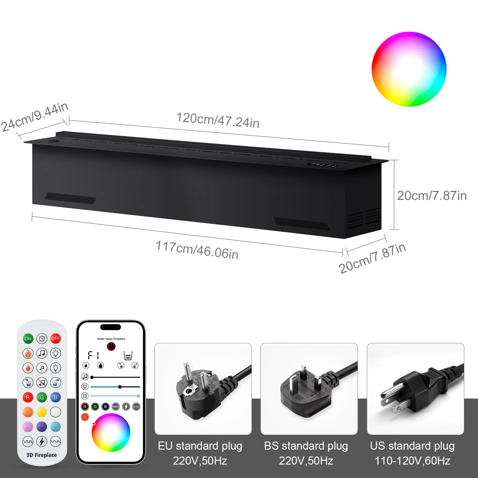 LIMERRI Camino a vapore acqueo 3D 120 cm, 9 colori di fiamma, senza riscaldamento - immagine 2
