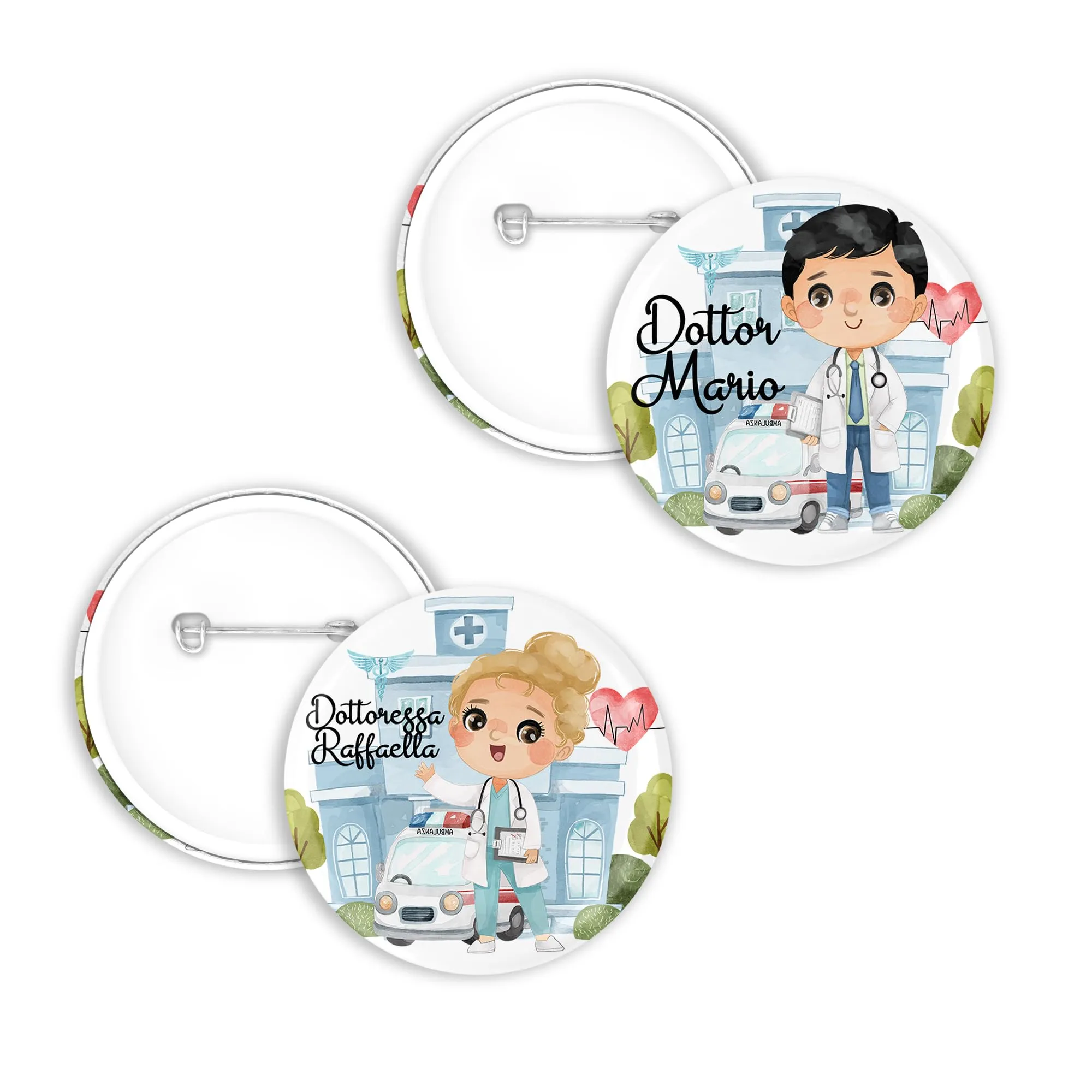 Spilletta Pin Personalizzata per Personale Sanitario, 5.8 cm, Bianco - immagine 1