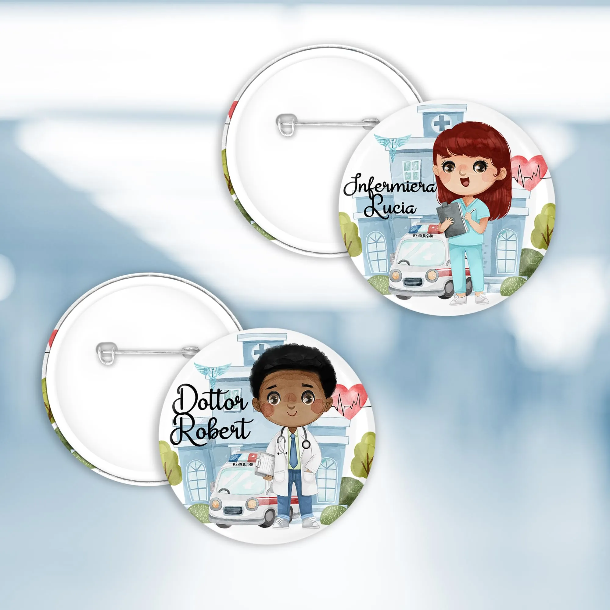 Spilletta Pin Personalizzata per Personale Sanitario, 5.8 cm, Bianco - immagine 2