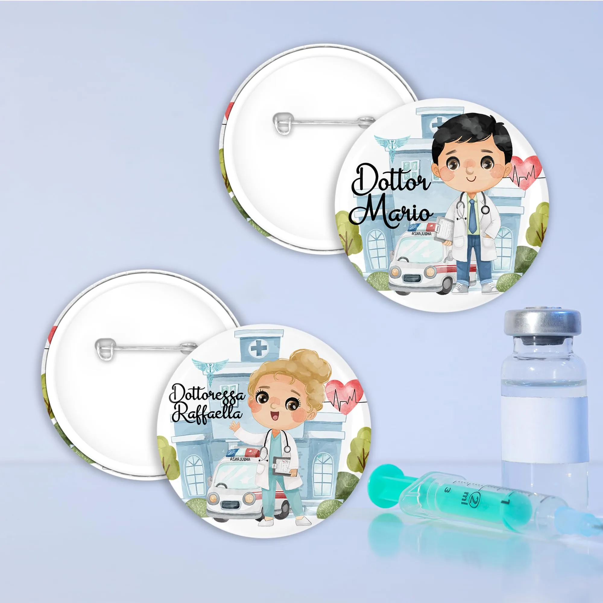 Spilletta Pin Personalizzata per Personale Sanitario, 5.8 cm, Bianco - immagine 4