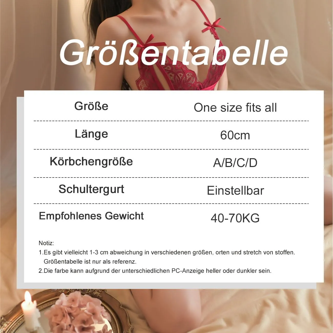 Auriselle Lingerie Set Pizzo Traslucido, Taglia Unica, Rosso - immagine 5