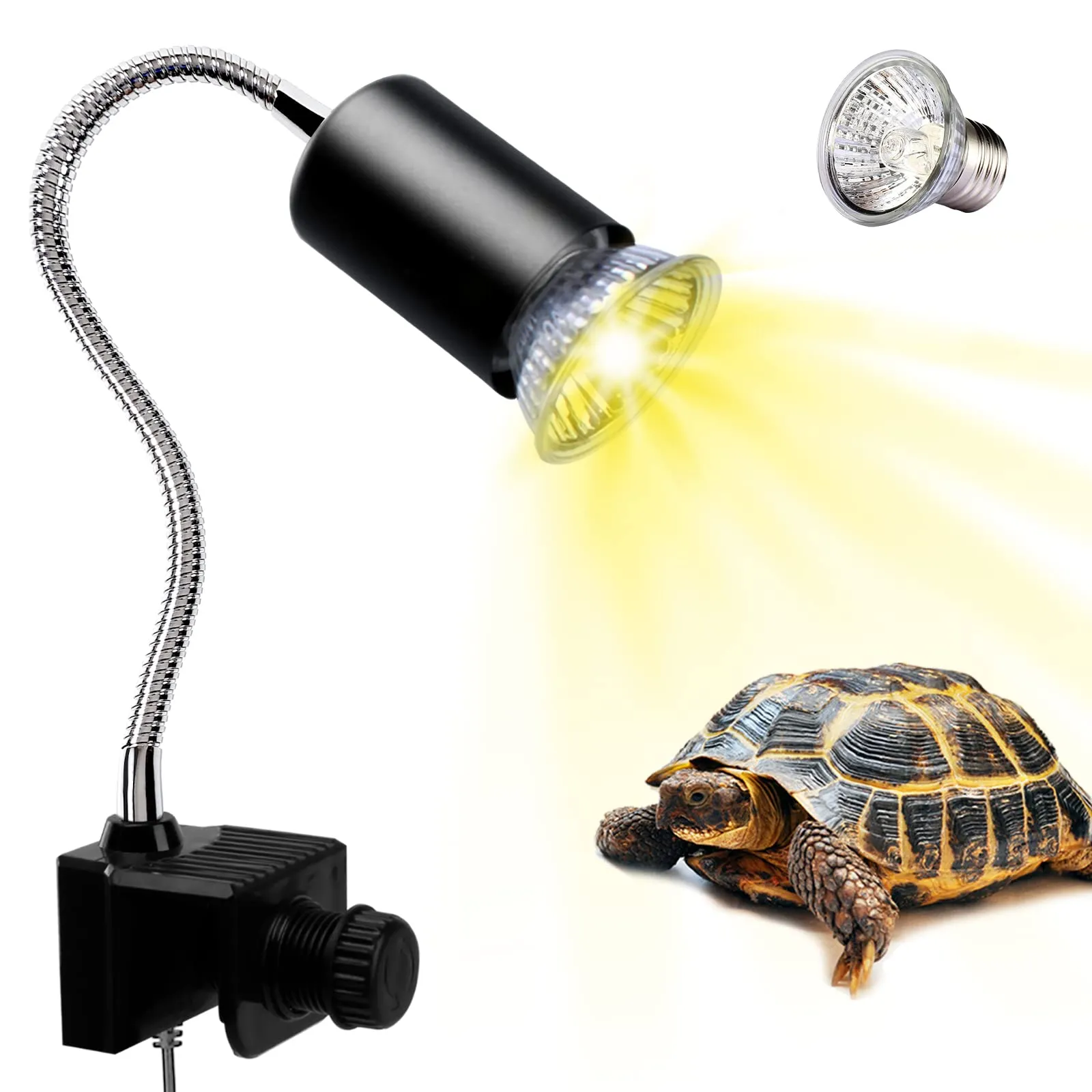 PewinGo Lampada UVB per Tartarughe, Rettili e Anfibi con Lampadina UVA UVB 50W, Punto Basking e Morsetto Girevole a 360° - immagine 1