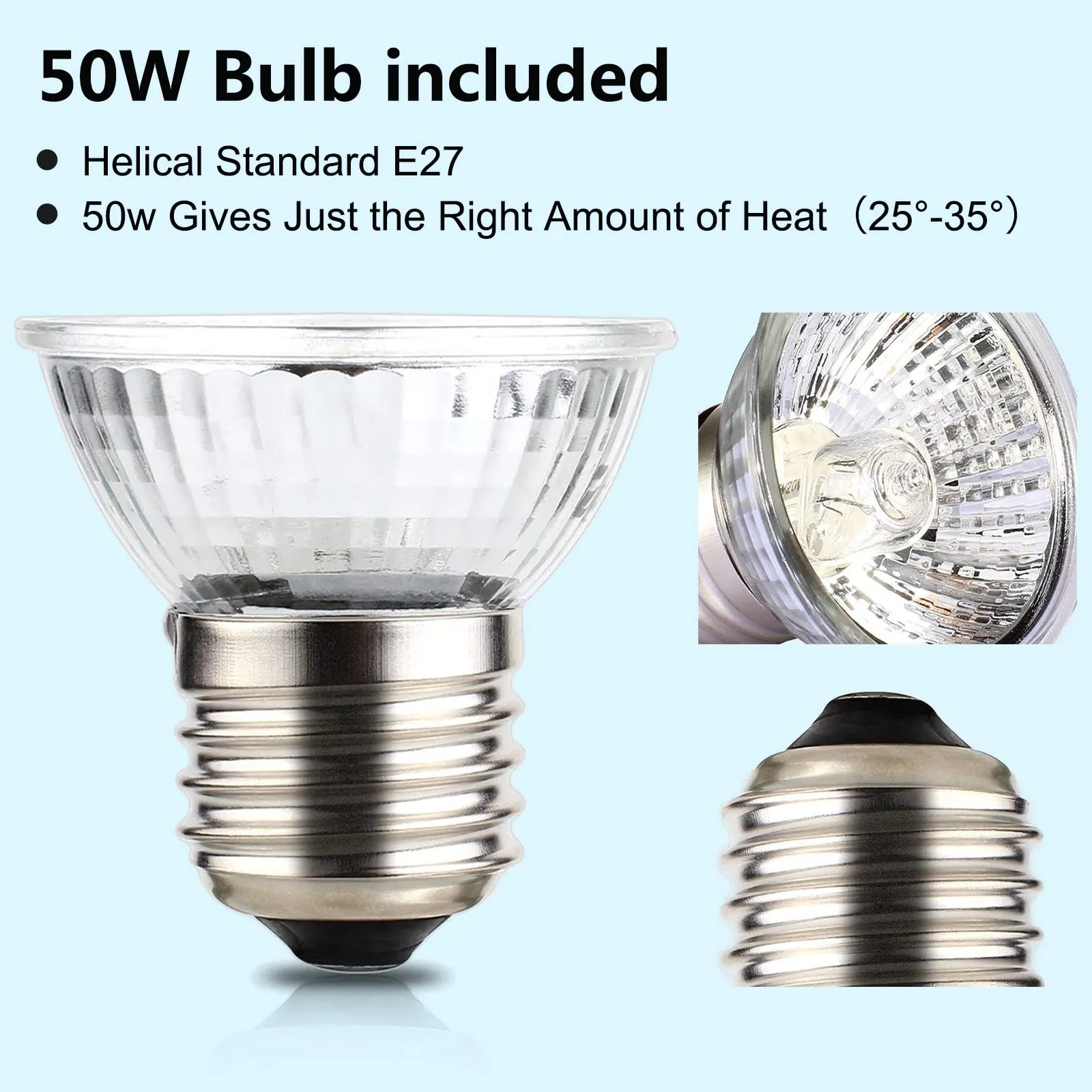 PewinGo Lampada UVB per Tartarughe, Rettili e Anfibi con Lampadina UVA UVB 50W, Punto Basking e Morsetto Girevole a 360° - immagine 3
