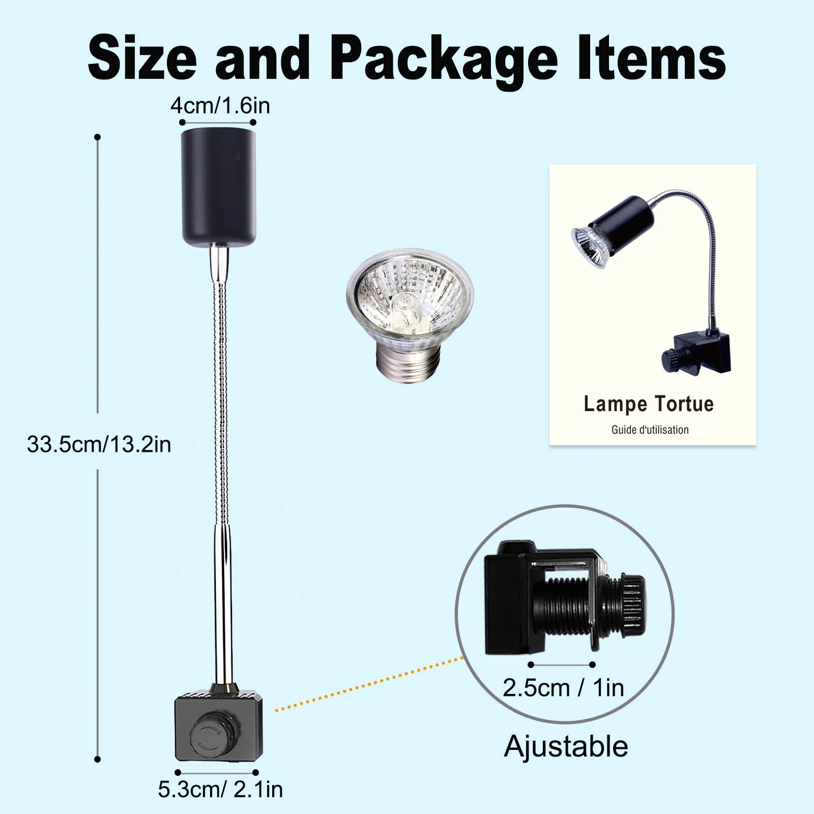 PewinGo Lampada UVB per Tartarughe, Rettili e Anfibi con Lampadina UVA UVB 50W, Punto Basking e Morsetto Girevole a 360° - immagine 5