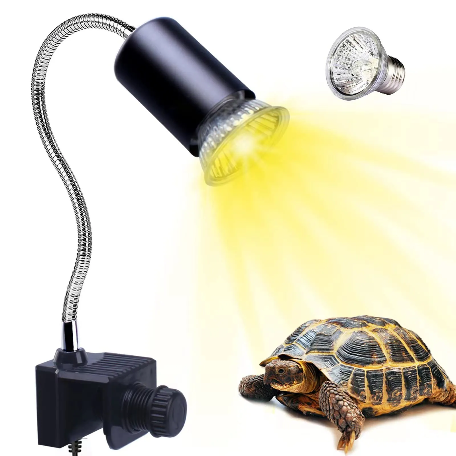 PewinGo Lampada UVB per Tartarughe, Rettili e Anfibi con Lampadina UVA UVB 50W, Punto Basking e Morsetto Girevole a 360° - immagine 7
