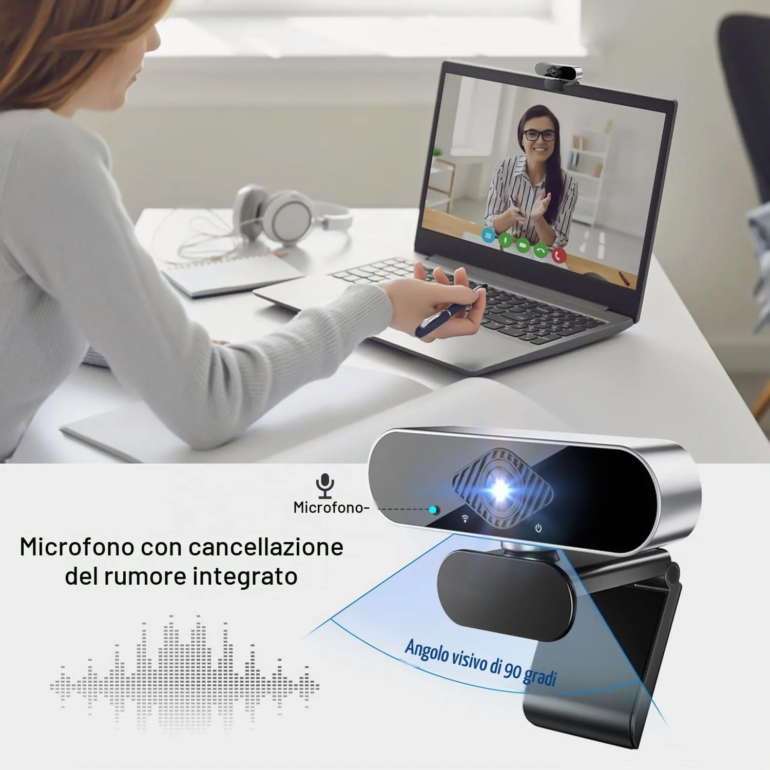 DAILINK Webcam Full HD 1080p con Microfono USB, Regolabile a 360°, Plug & Play per PC, Laptop, Mac, Zoom, Gaming, Twitch - immagine 2
