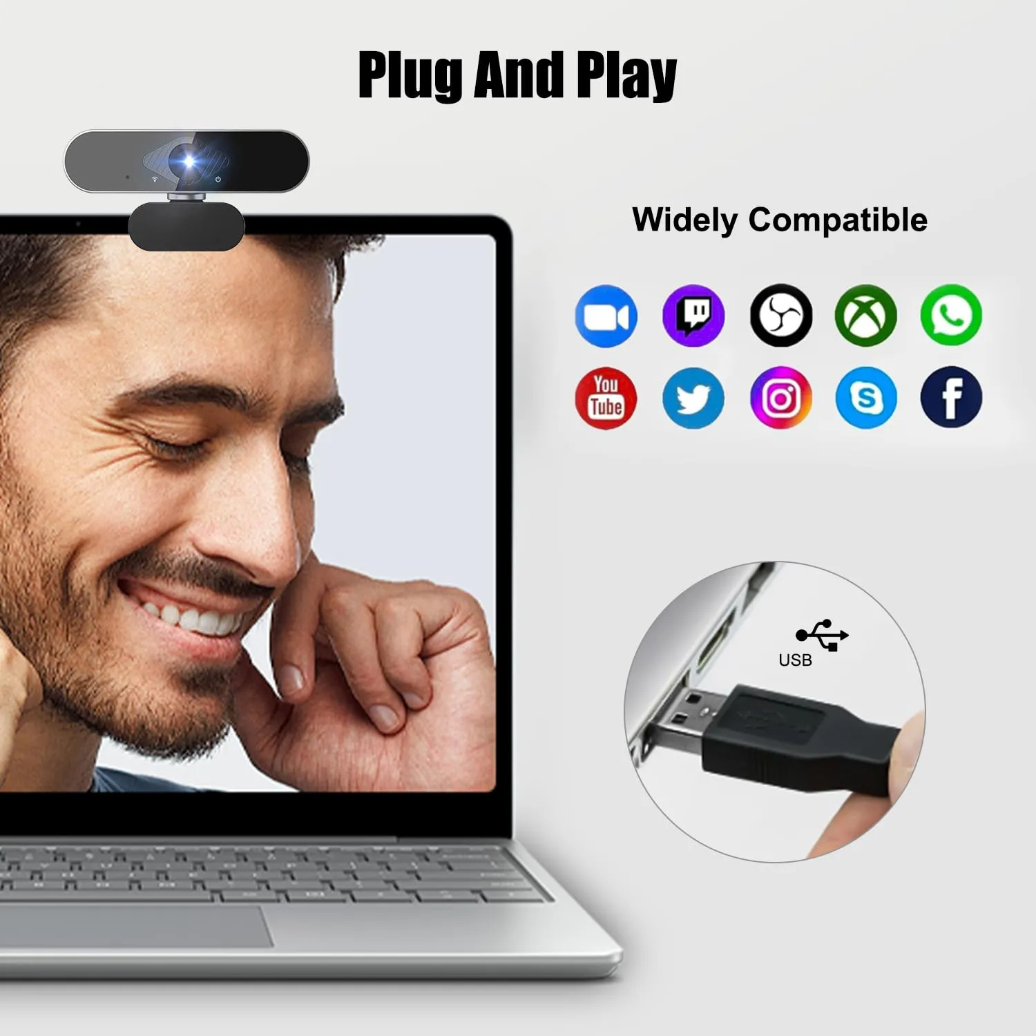 DAILINK Webcam Full HD 1080p con Microfono USB, Regolabile a 360°, Plug & Play per PC, Laptop, Mac, Zoom, Gaming, Twitch - immagine 3